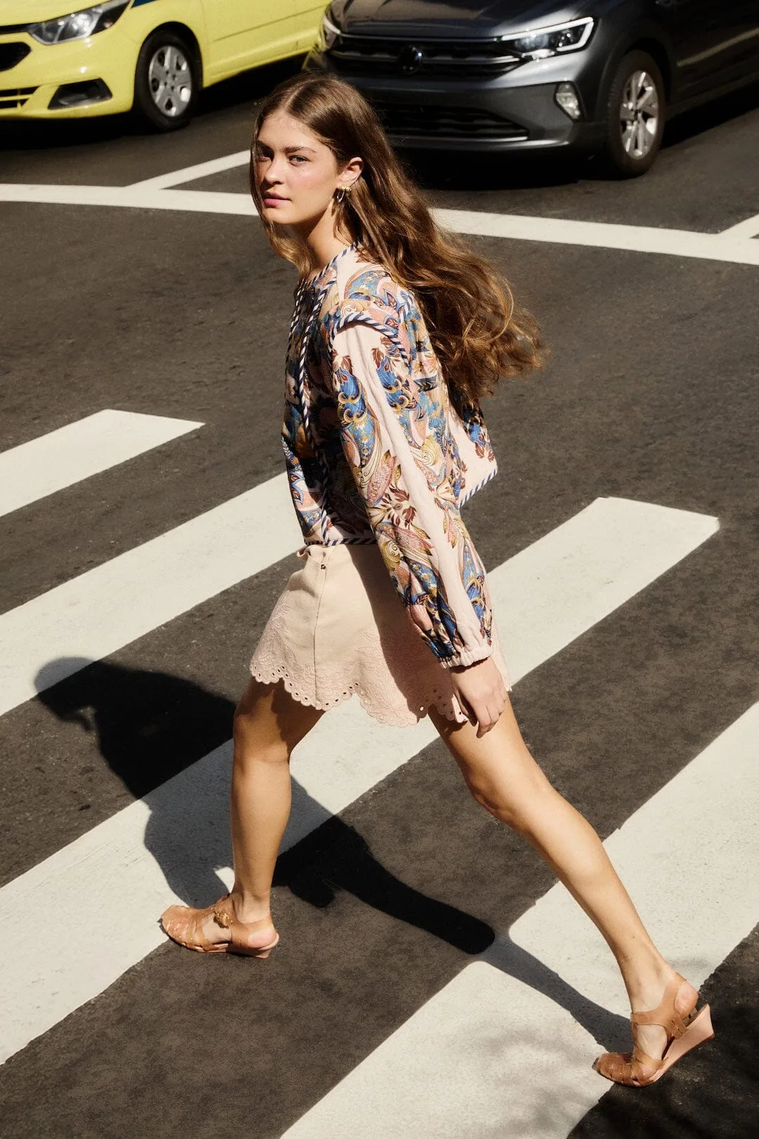 Geometric Richelieu Twill Mini Skirt