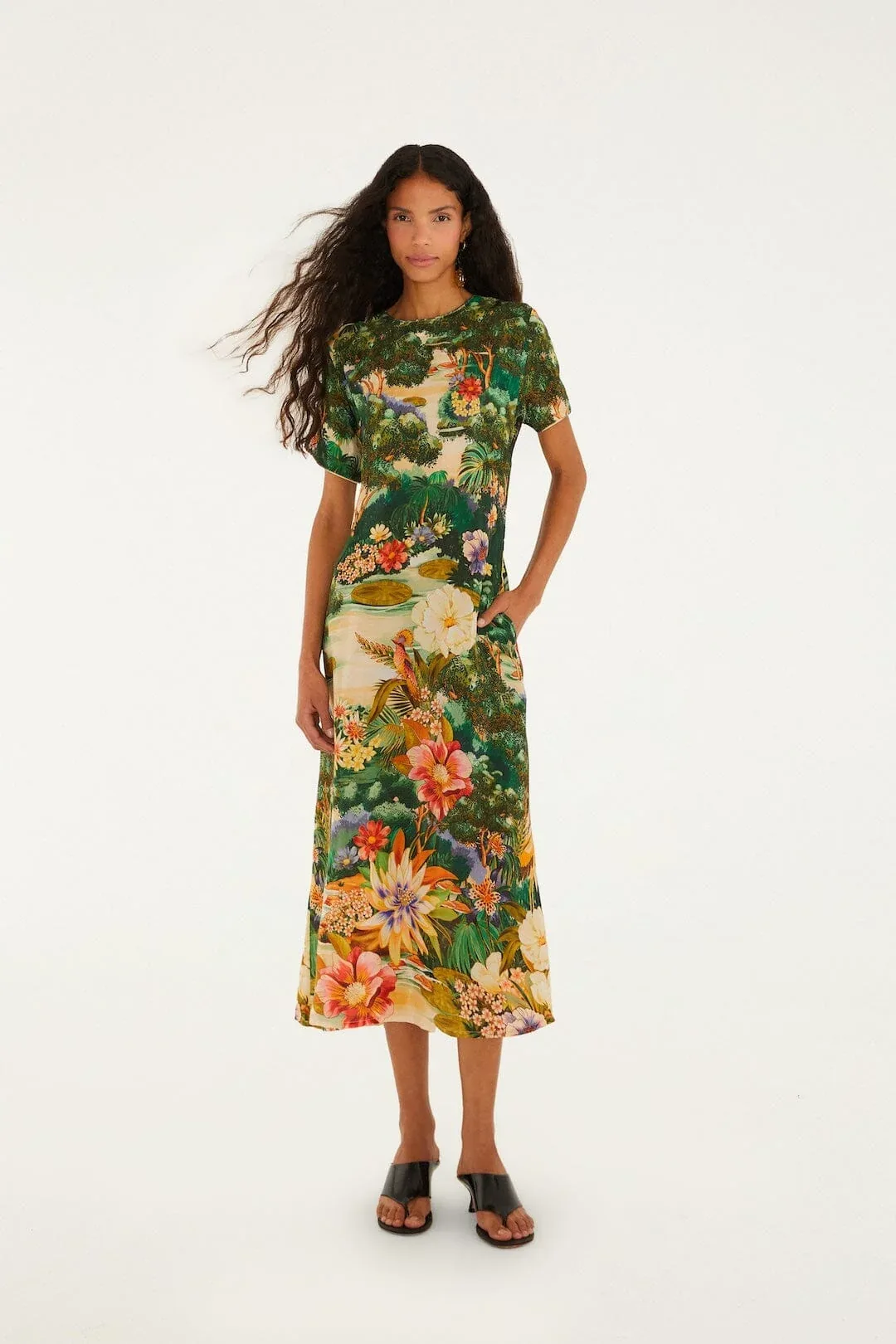 Oriental Garden Short Sleeve Maxi Dress