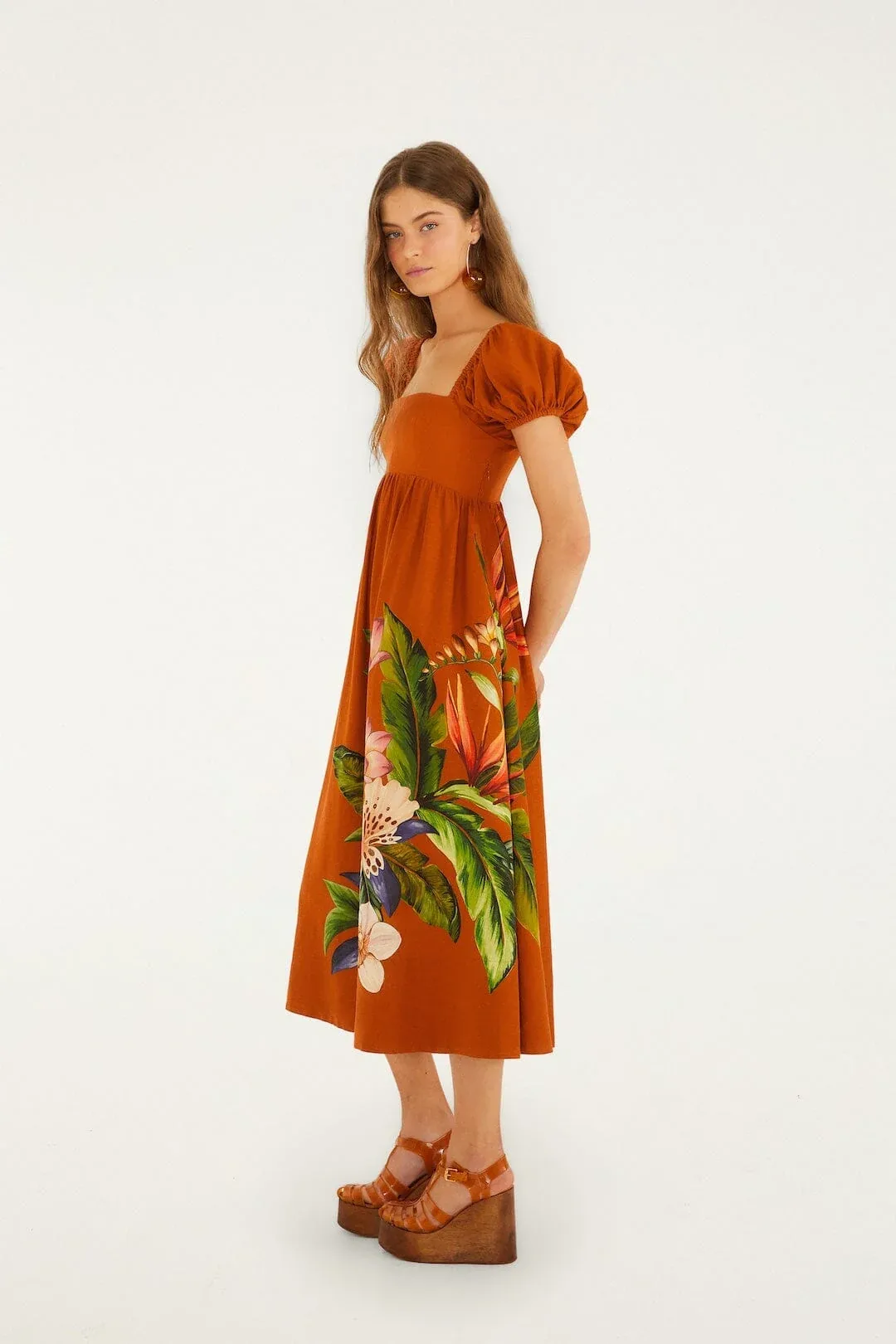 Brown Hilo Arrangment Midi Dress by FARM Rio