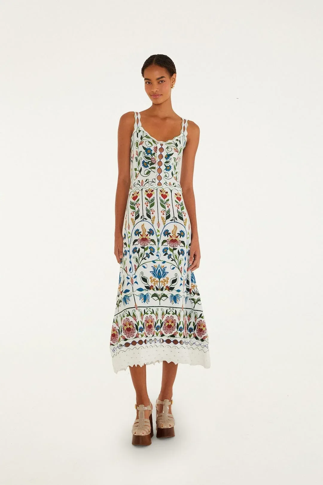 Off-White Stitched Garden Sleeveless Maxi Dress