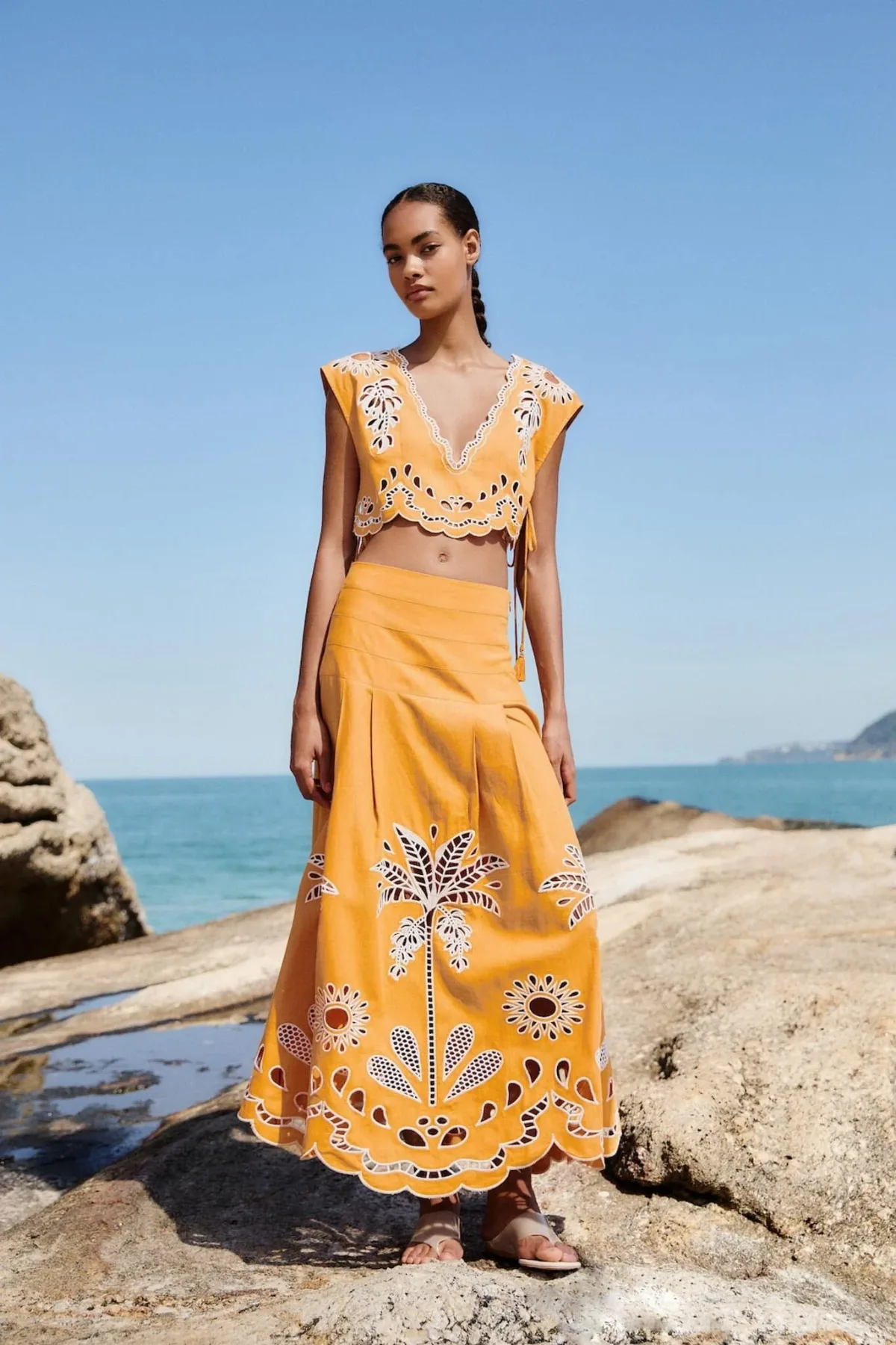 Camel Tropi Embroidery Skirt by FARM Rio