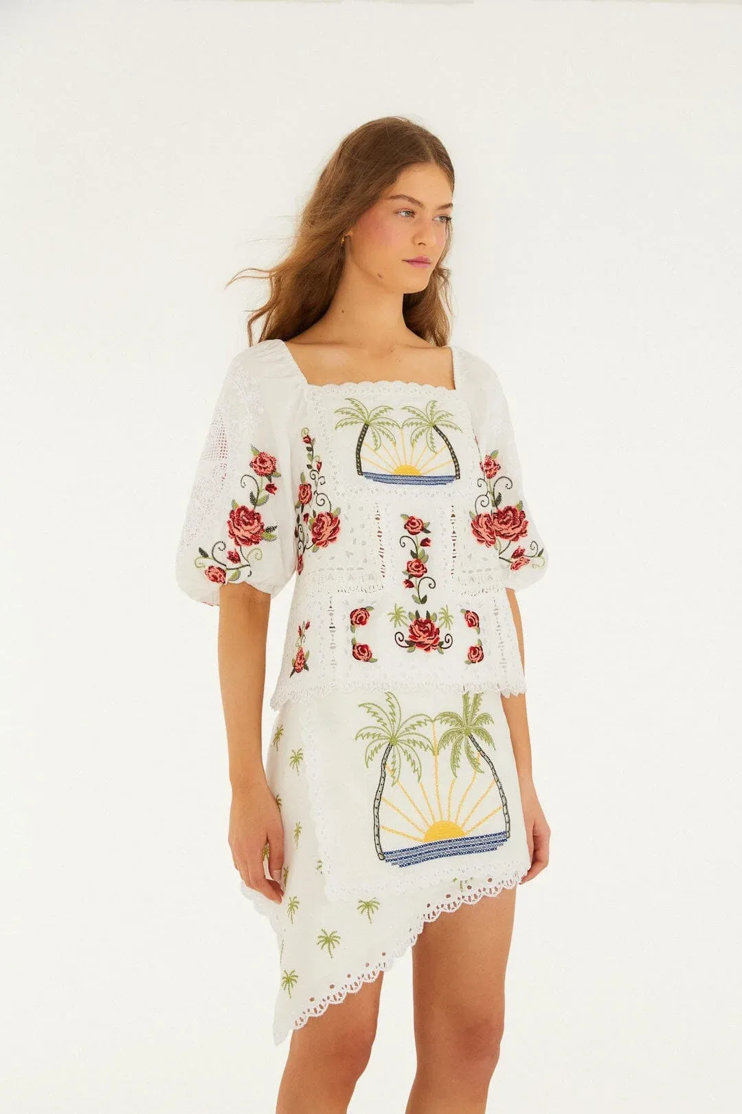 Tropi Scarf Embroidered Mini Skirt by FARM Rio