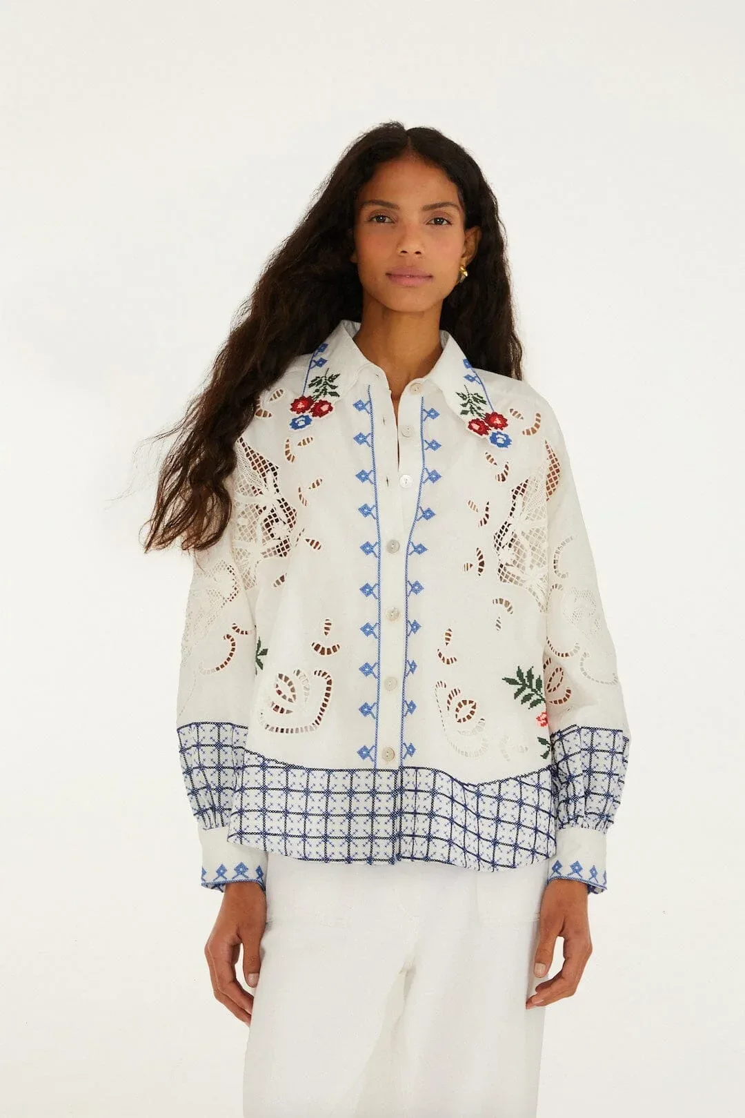 Flowers Embroidery Richelieu Shirt