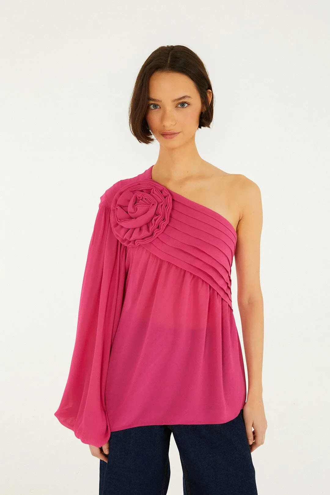3d Rose One-Shoulder Blouse by FARM Rio
