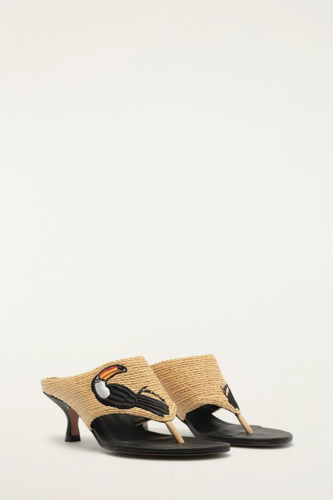 Raffia Embroidered Icons Kitten Heeled Sandal by FARM Rio