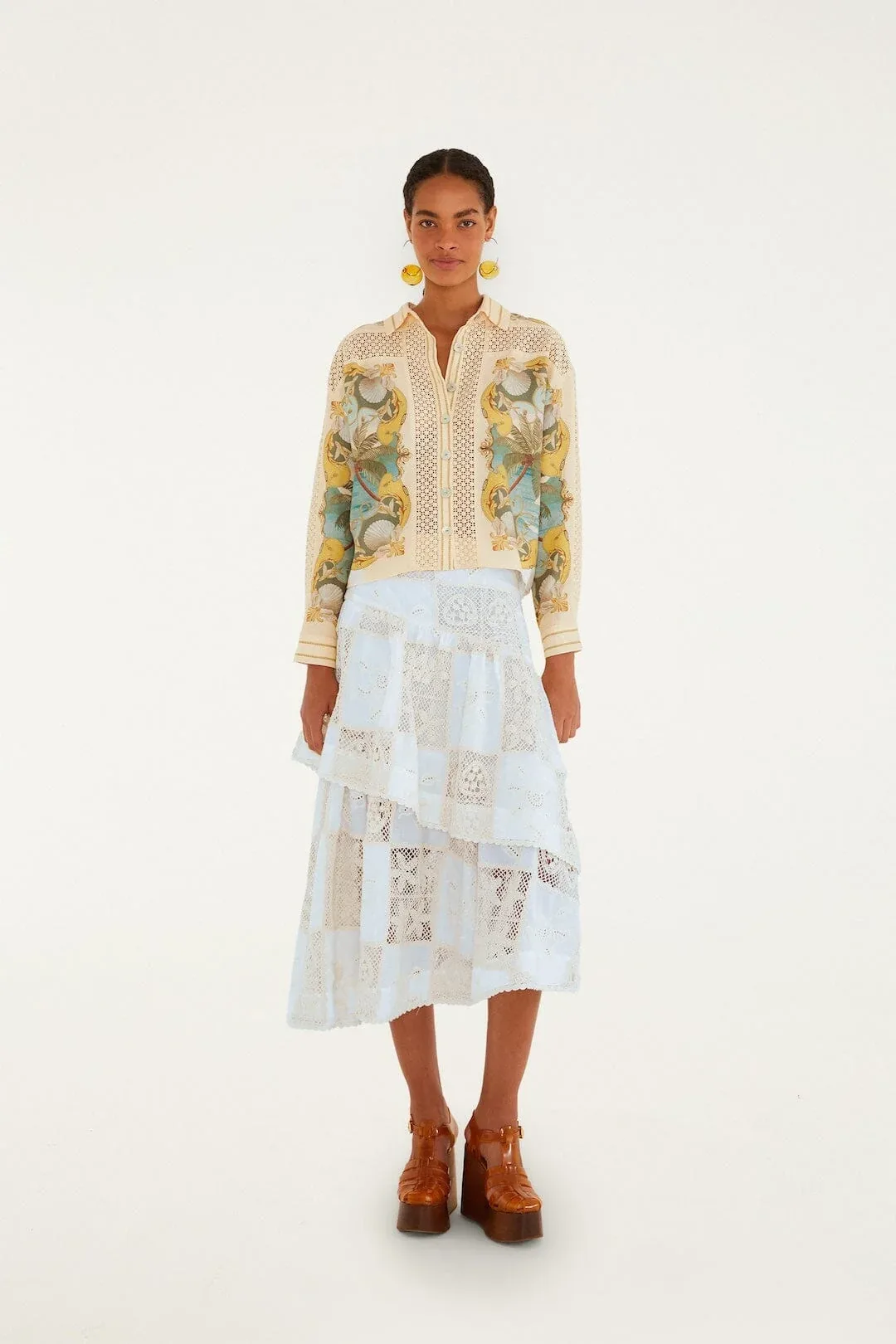 Scarf Eyelet Layered Maxi Skirt by FARM Rio