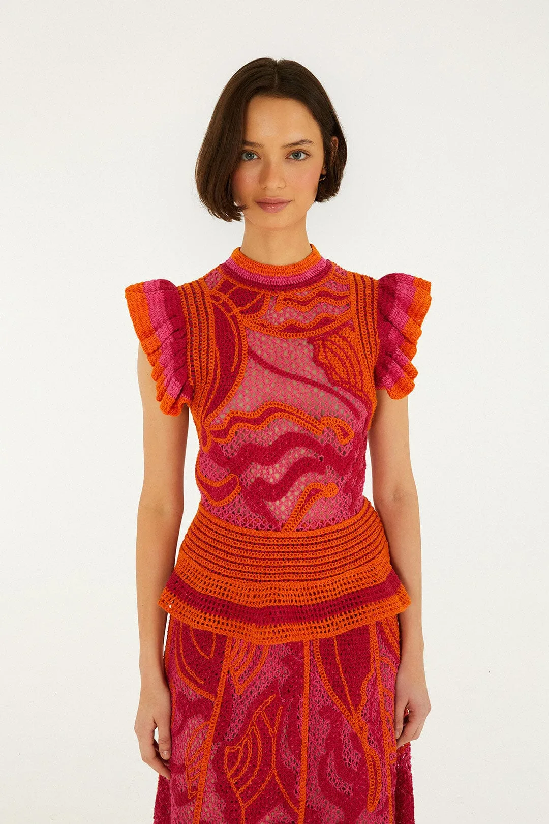 Seashell Ruffled Crochet Top by FARM Rio