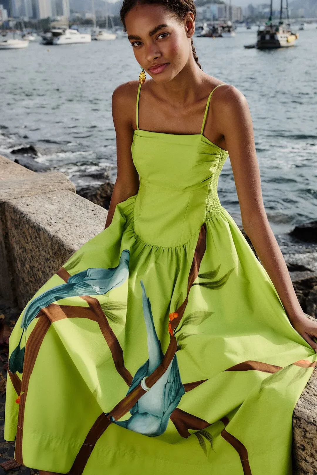 Birds Smocked Maxi Dress by FARM Rio