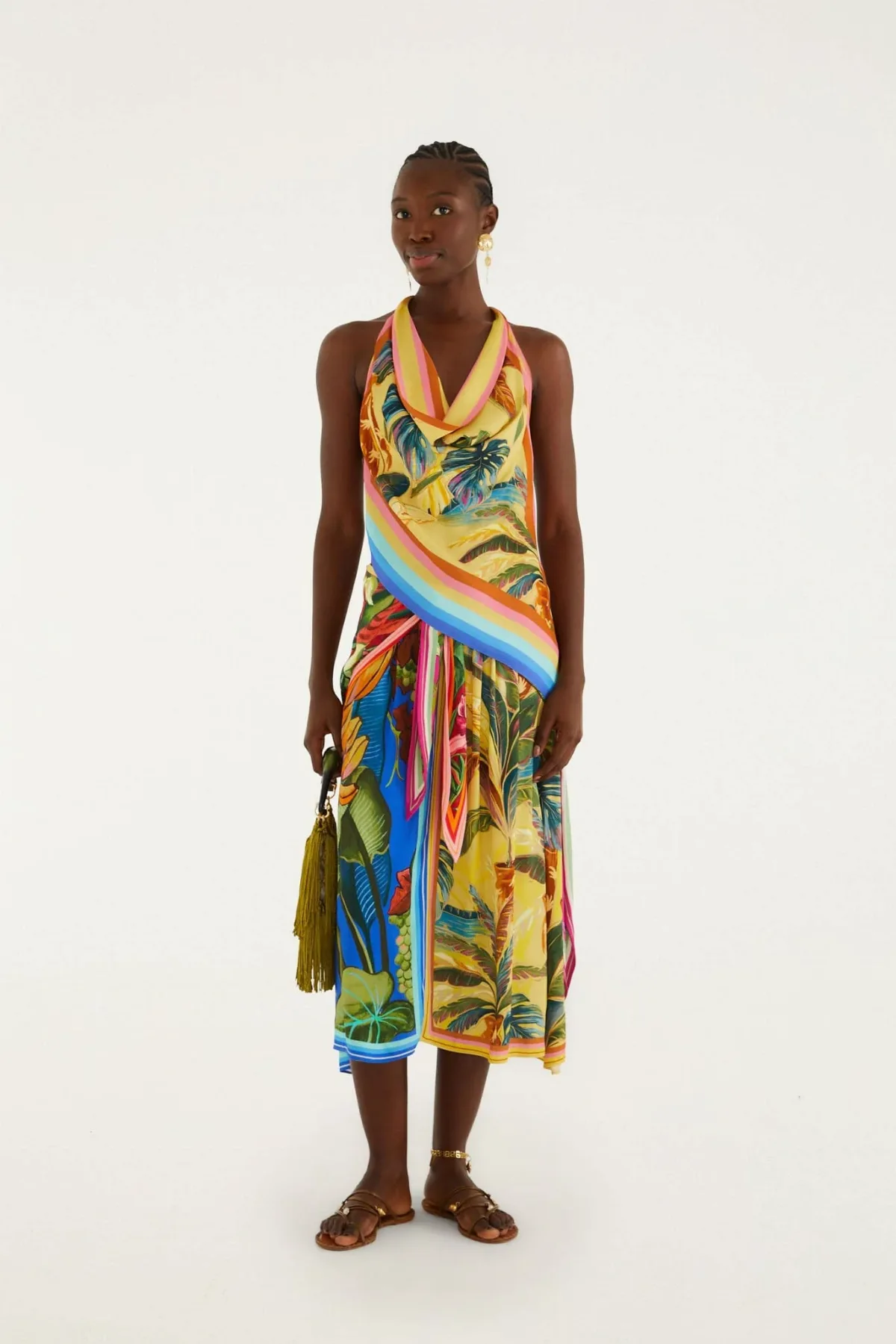Rainbow Summer Mixed Scarves Midi Skirt by FARM Rio