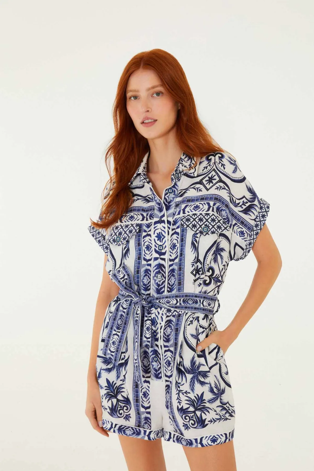 Wonderful City Belted Romper by FARM Rio