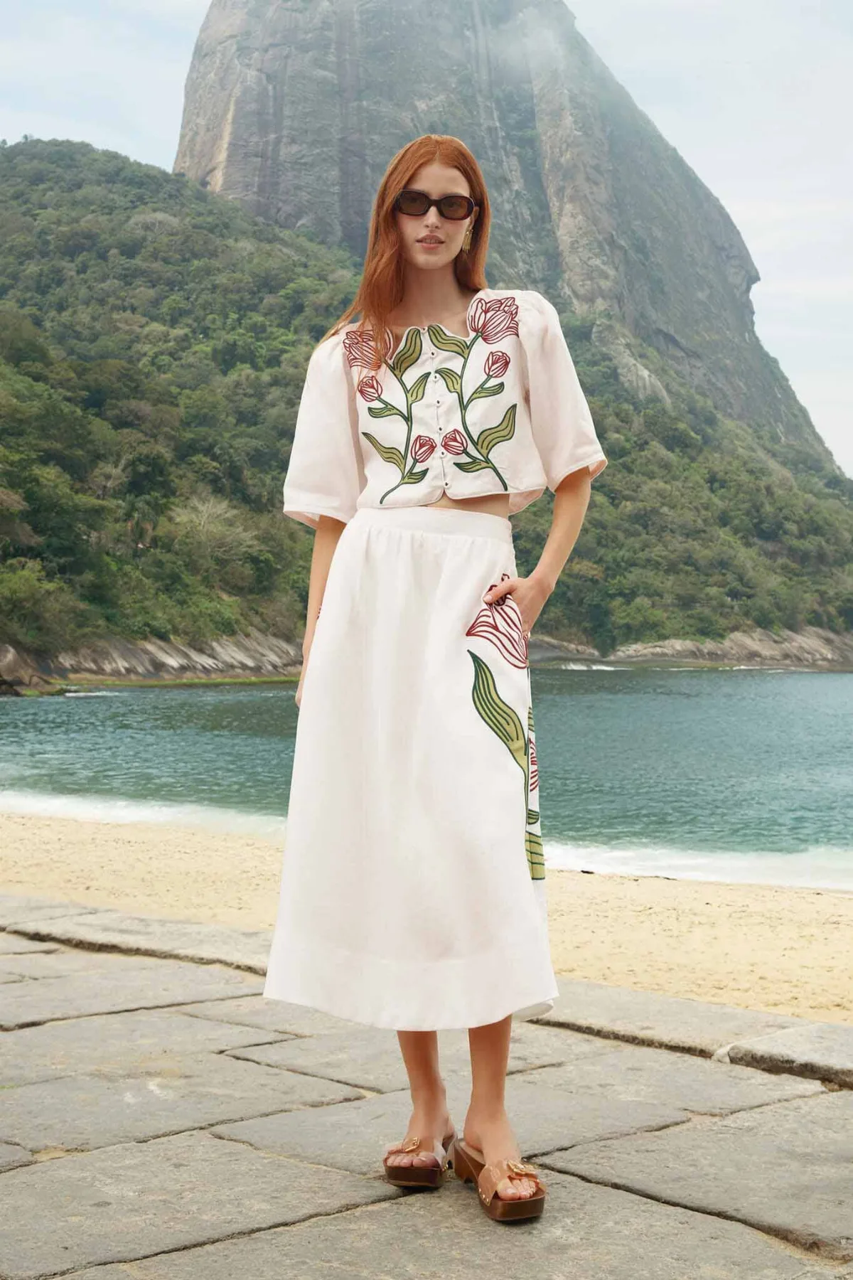 Flower Embroidered Midi Skirt by FARM Rio