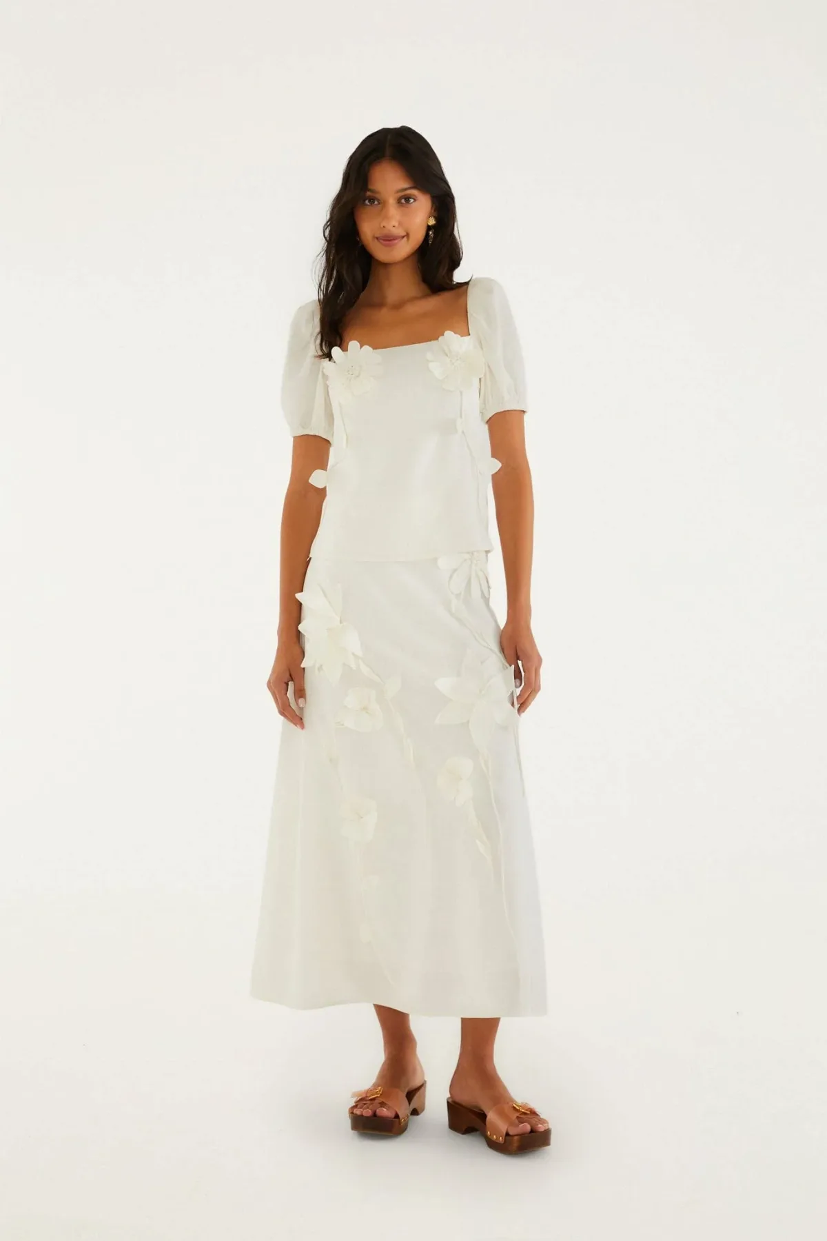 3d Flowers Midi Skirt by FARM Rio