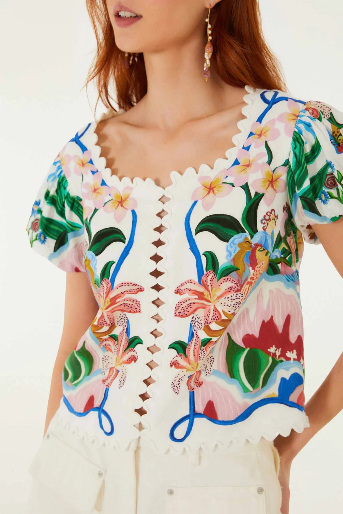 Garden of Life Scarf Scalloped Blouse by FARM Rio