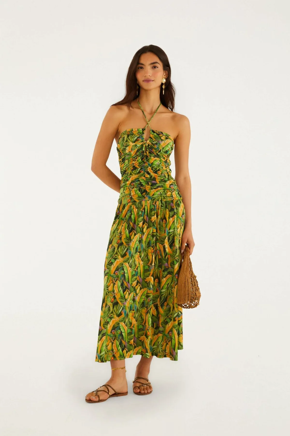 Parrots Ruched Bodice Maxi Dress by FARM Rio