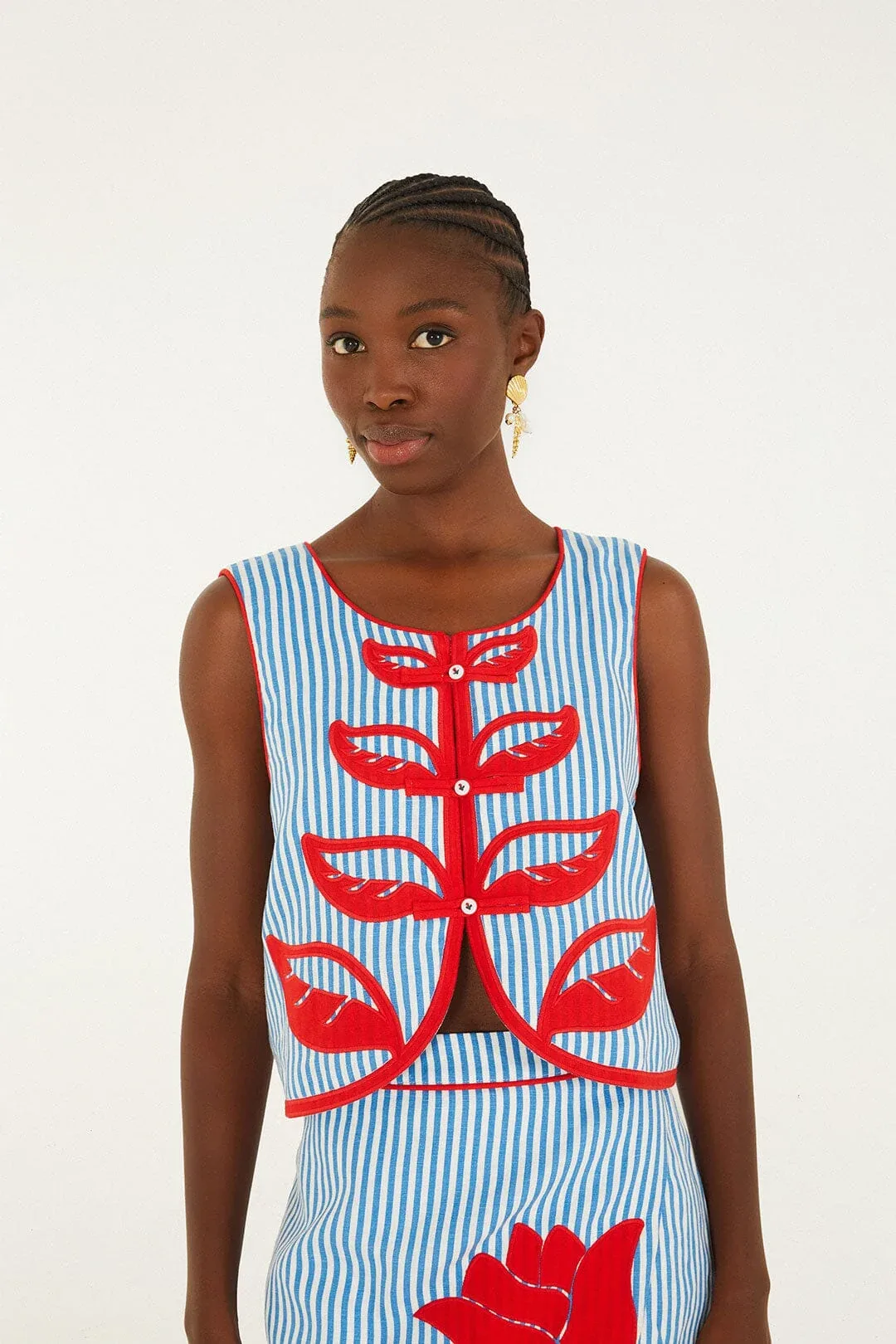 Sky Stripes Blue Sleeveless Crop Top by FARM Rio