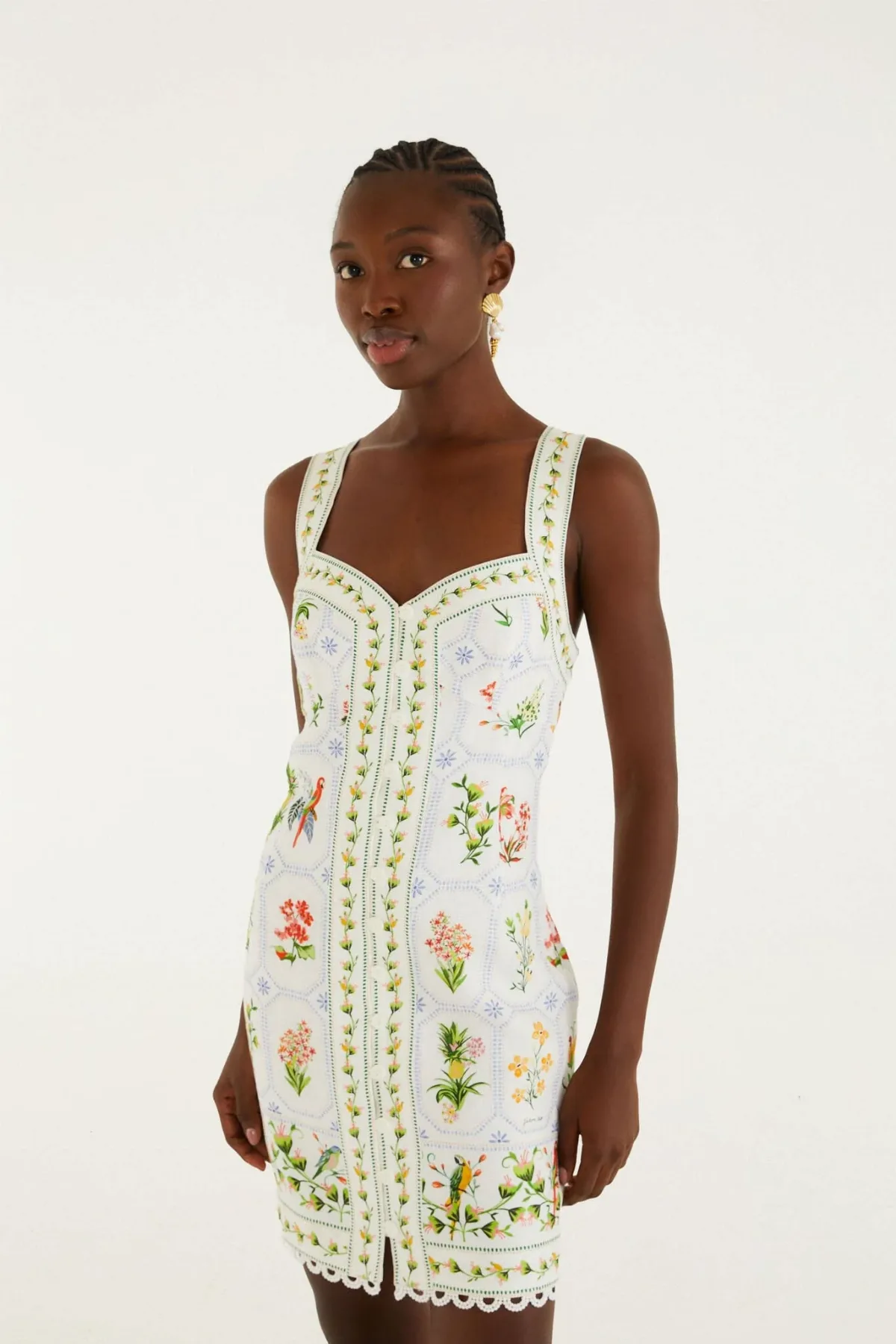 Tropical Porcelain Off-White Mini Dress by FARM Rio