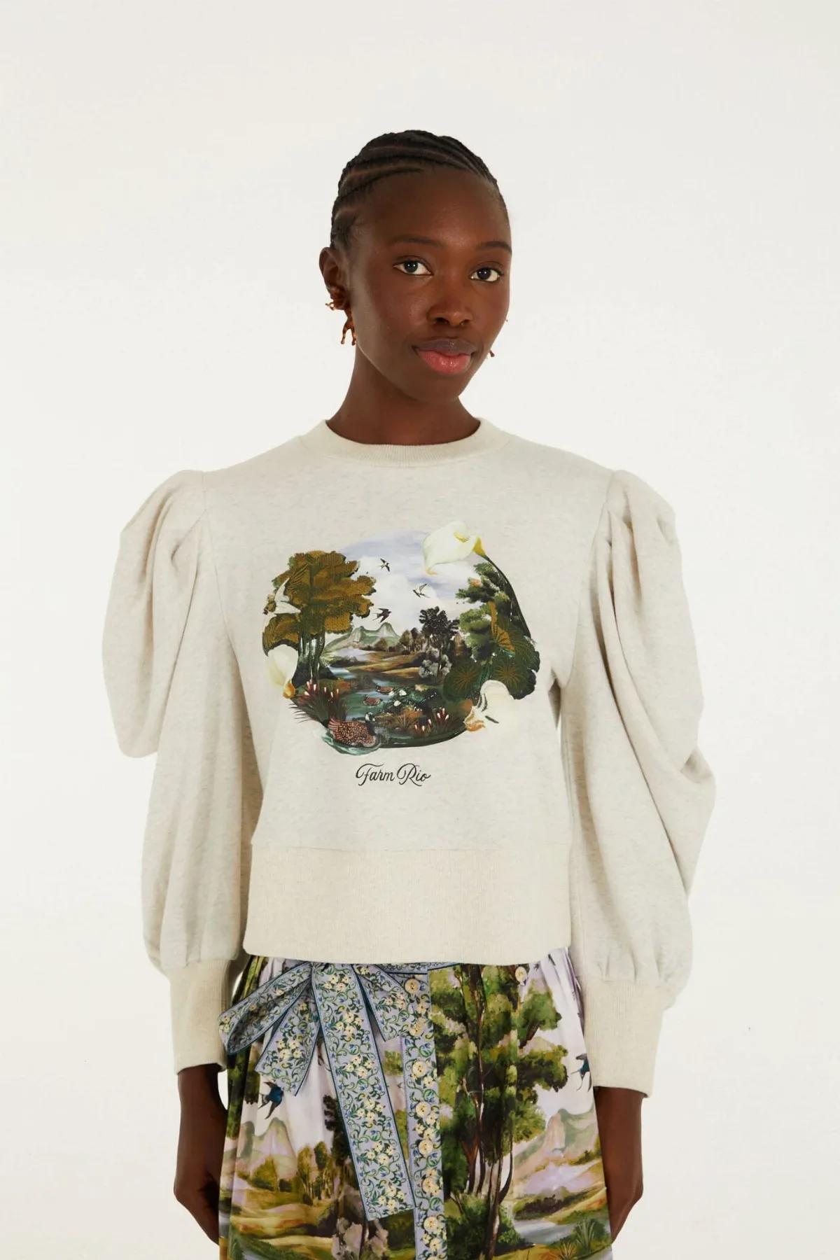 Countryside Landscape Puff Sleeve Sweater by FARM Rio