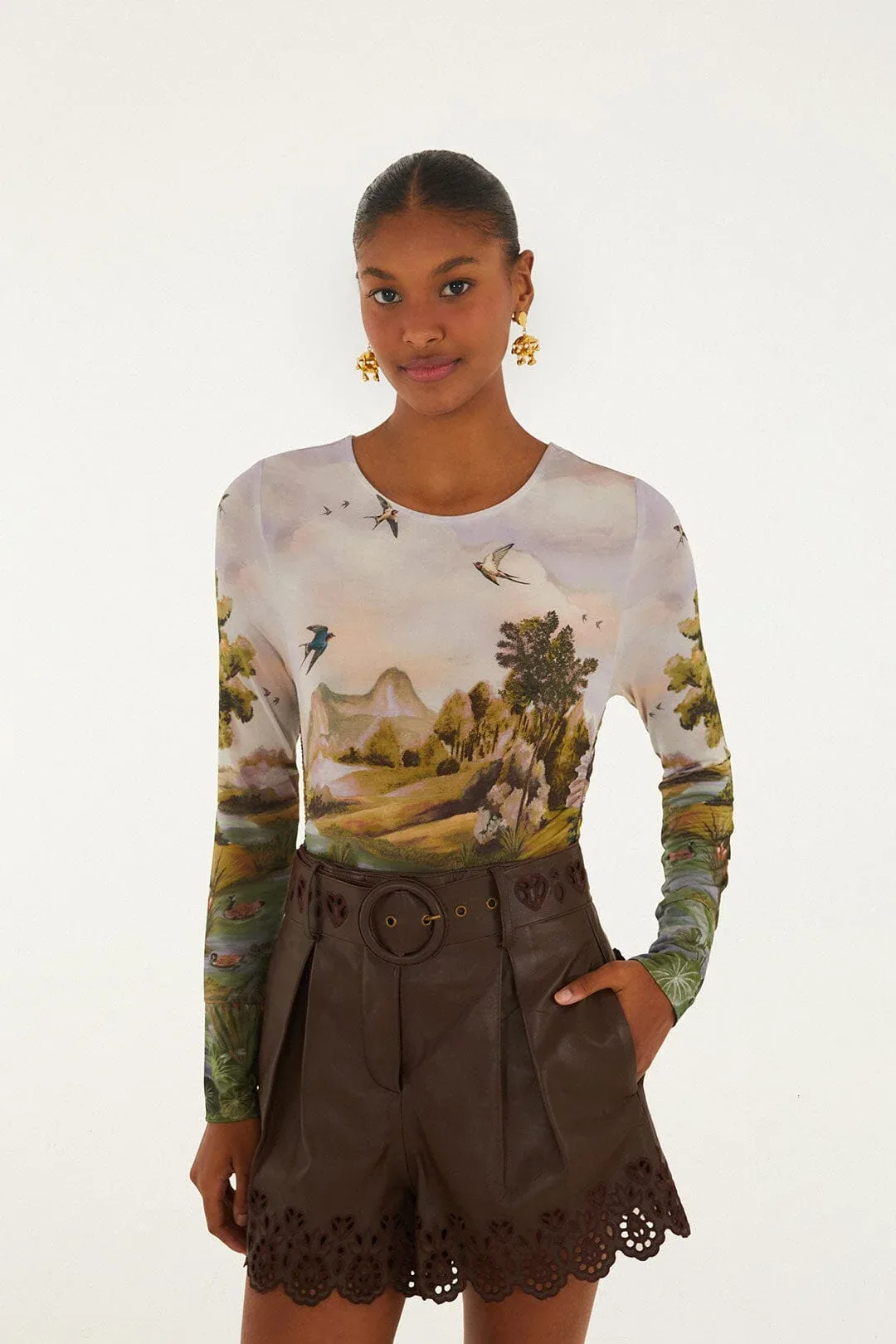 Countryside Landscape Multicolor Long Sleeve Jersey Blouse