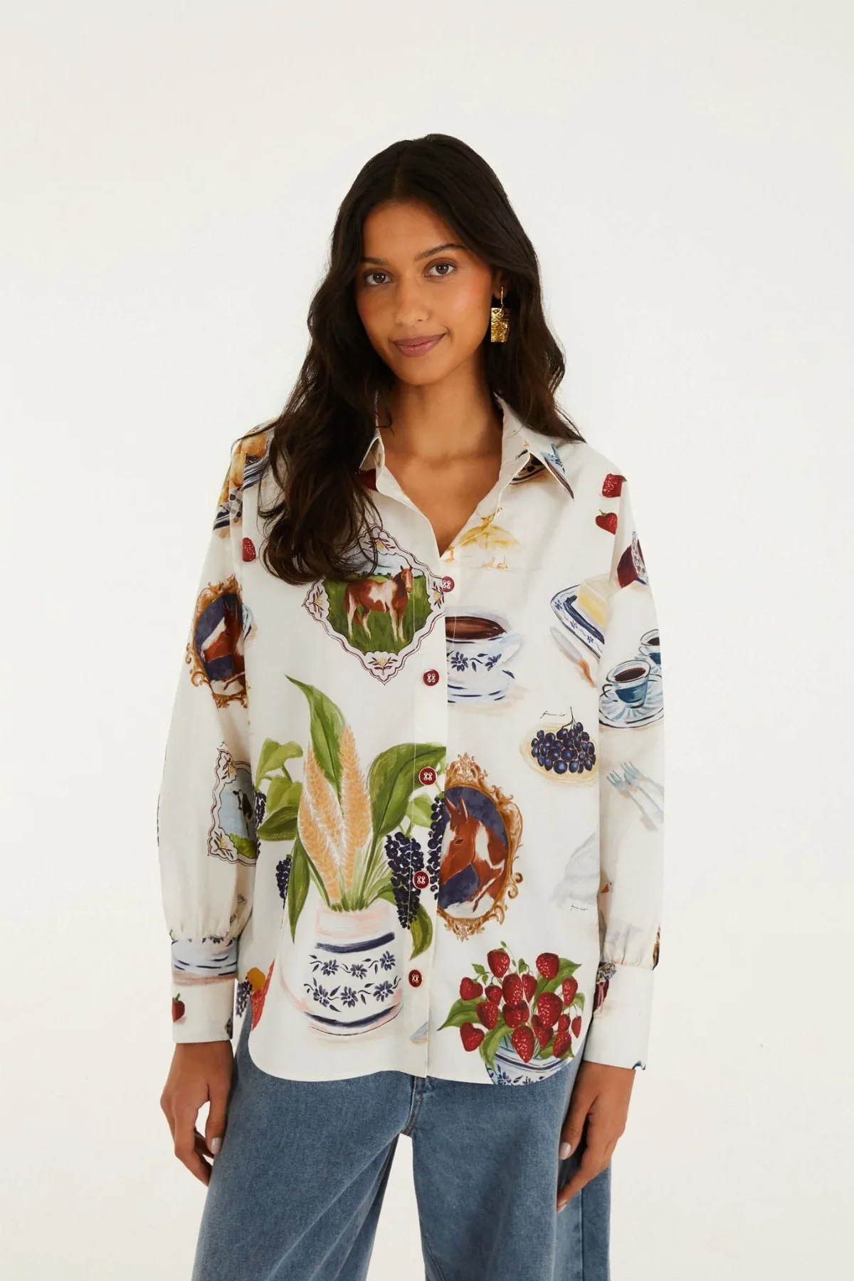 Country Table Off-White Buttoned Shirt by FARM Rio