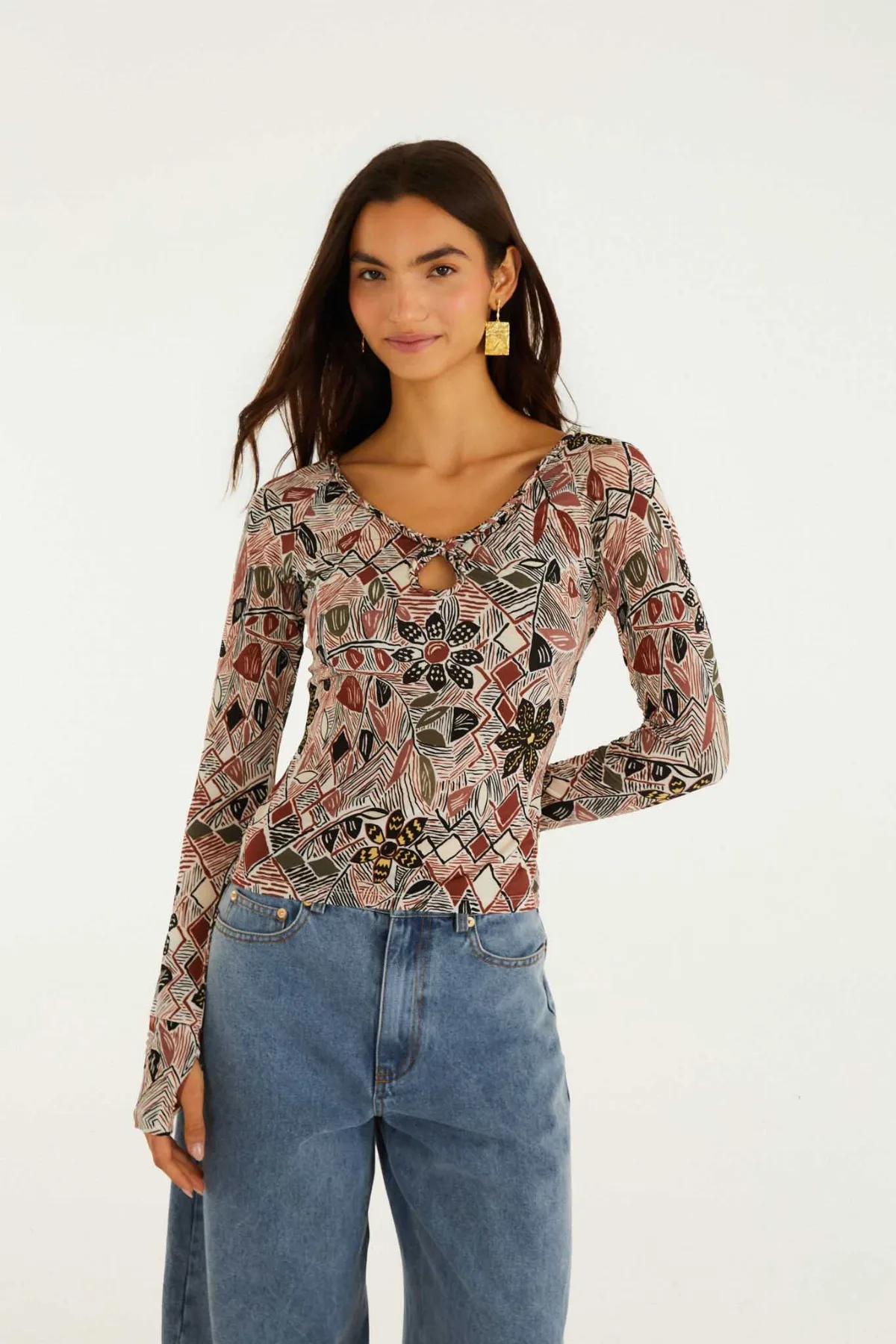 Rustic Flowers Long Sleeve Top by FARM Rio