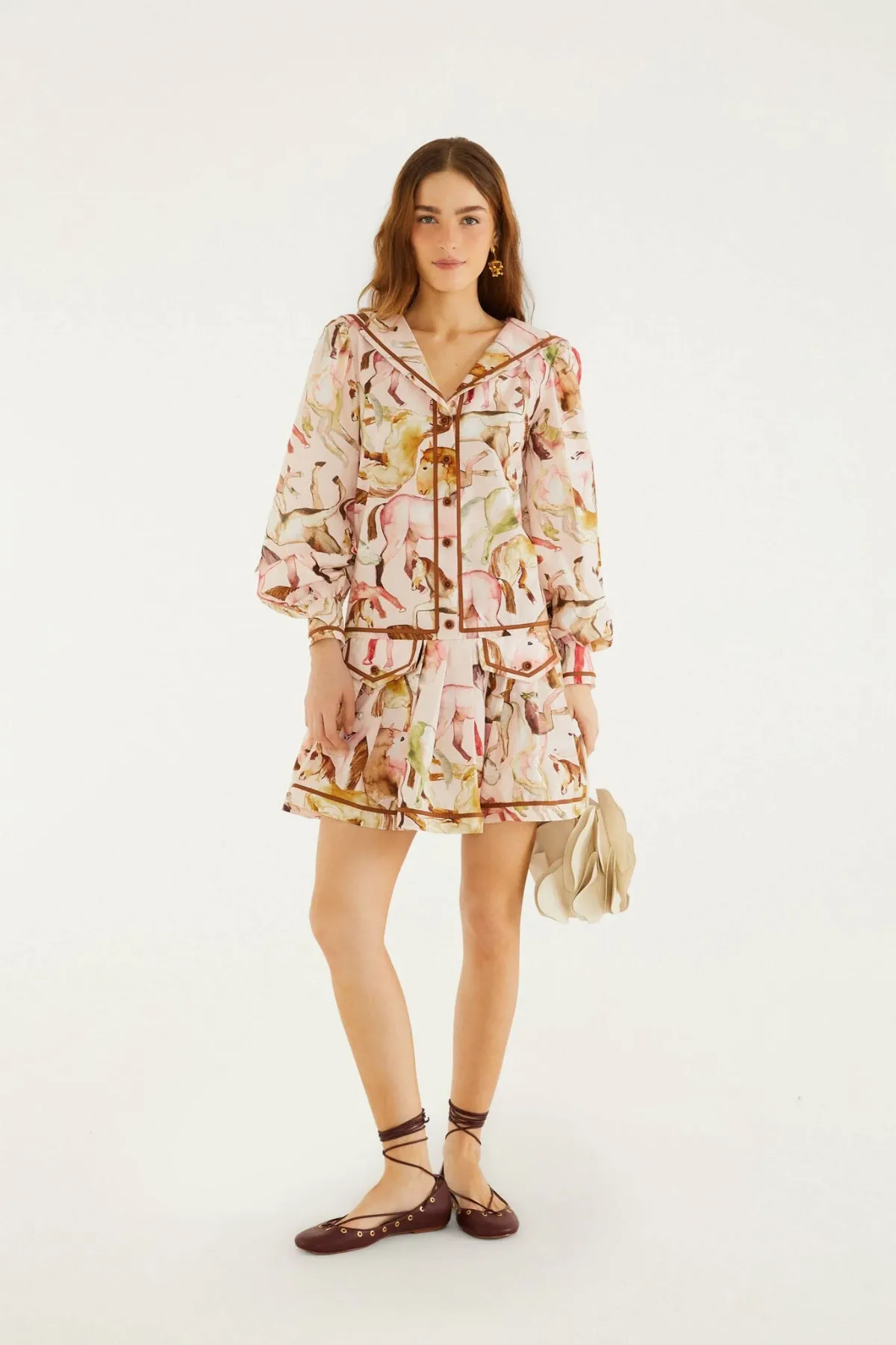 Equestrian Light Pink Overlap Buttoned Mini Dress by FARM Rio
