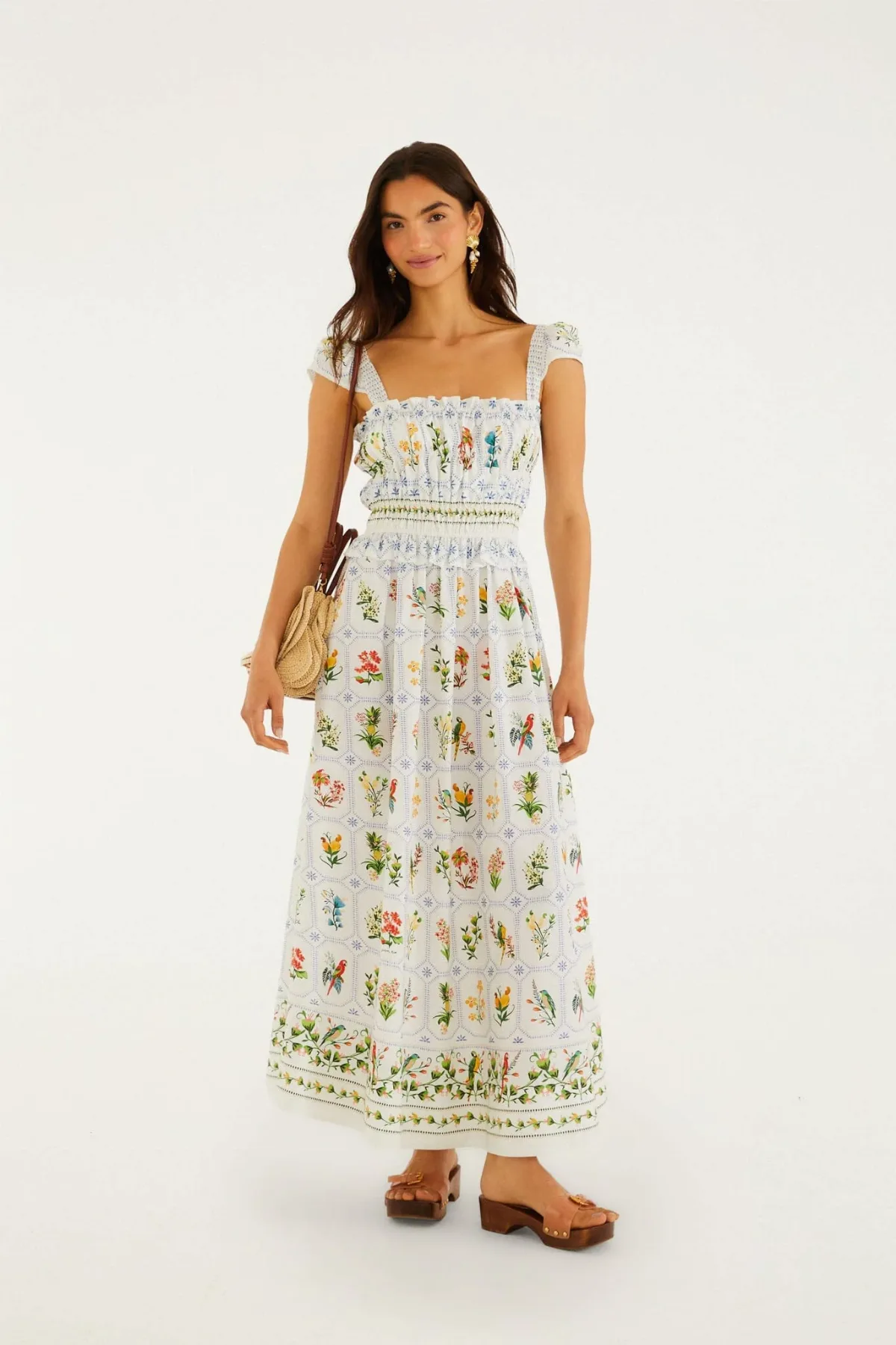 Off-White Tropical Porcelain Maxi Dress by FARM Rio