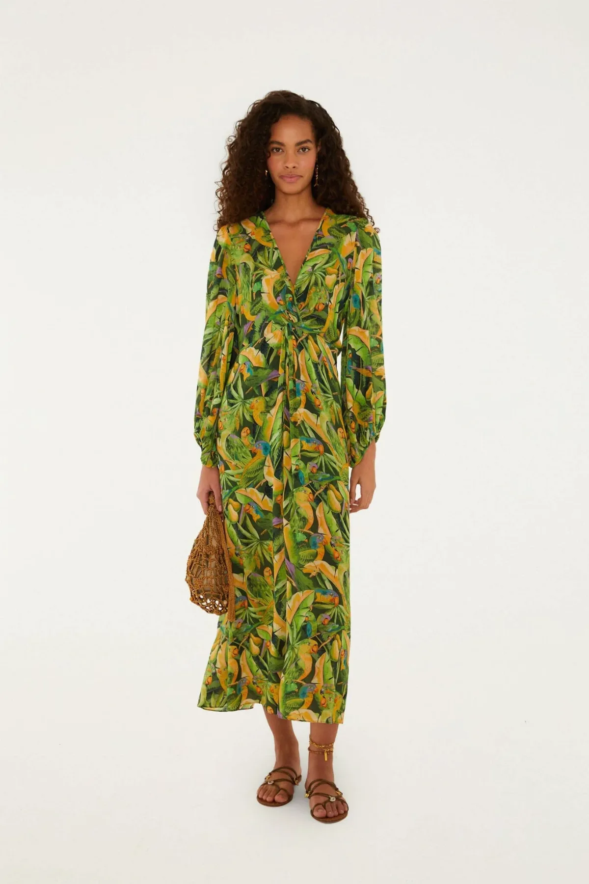Parrots Long Sleeve Midi Dress