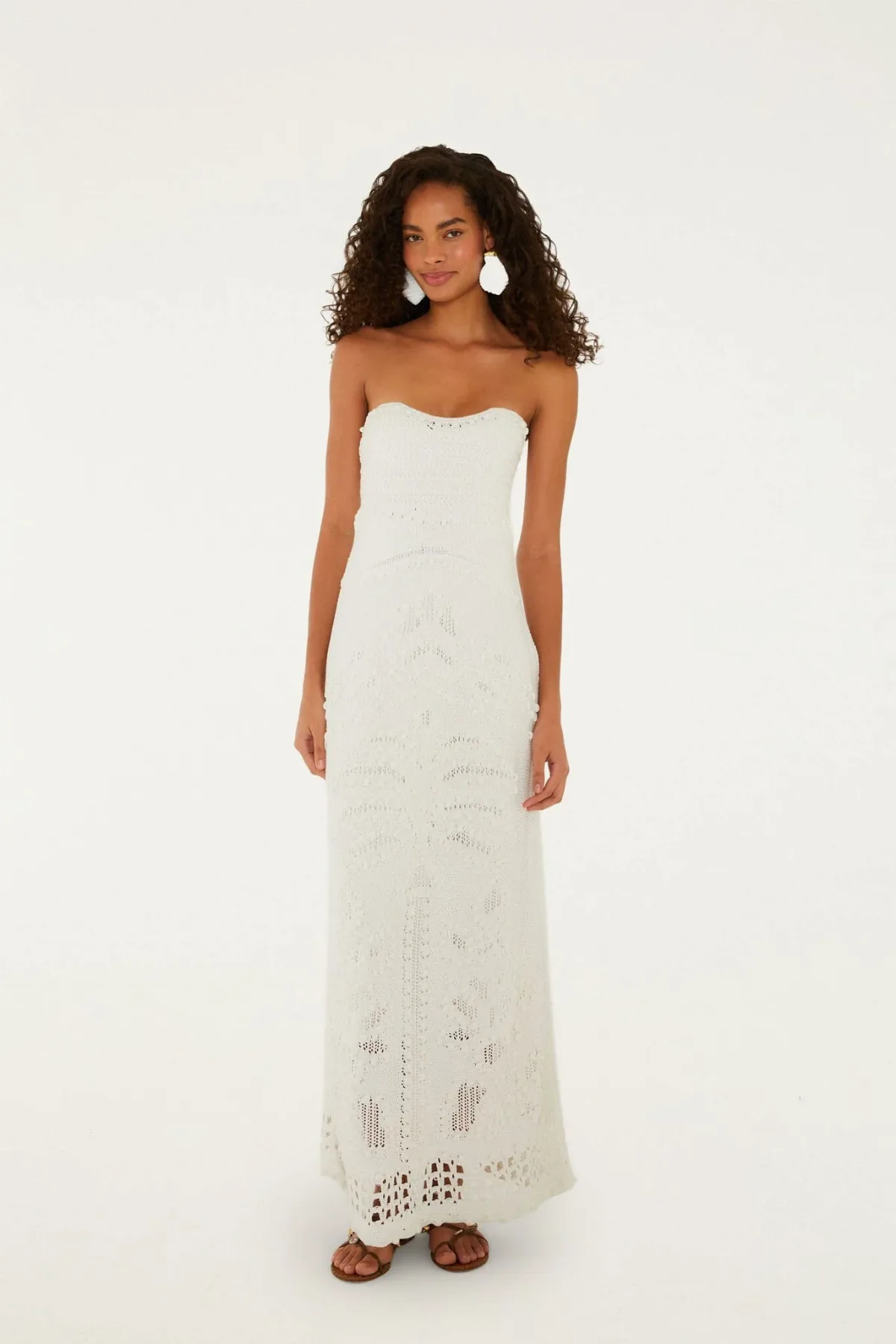 Off-White Palm Tree Strapless Knit Maxi Dress by FARM Rio