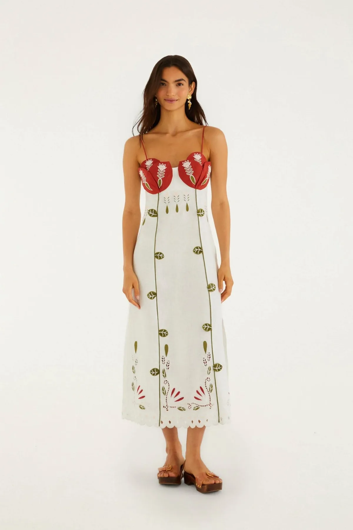 Off-White Tulip Richelieu Embroidered Midi Dress by FARM Rio