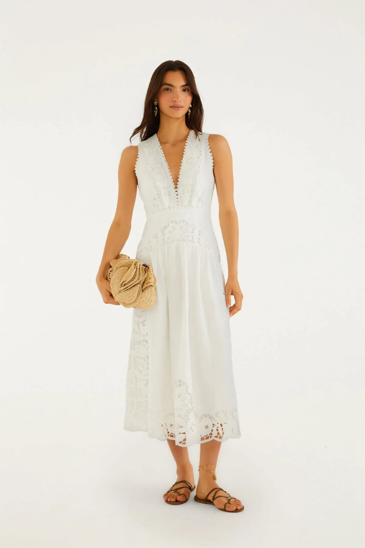 Off-White Richelieu V Neck Sleeveless Midi Dress by FARM Rio
