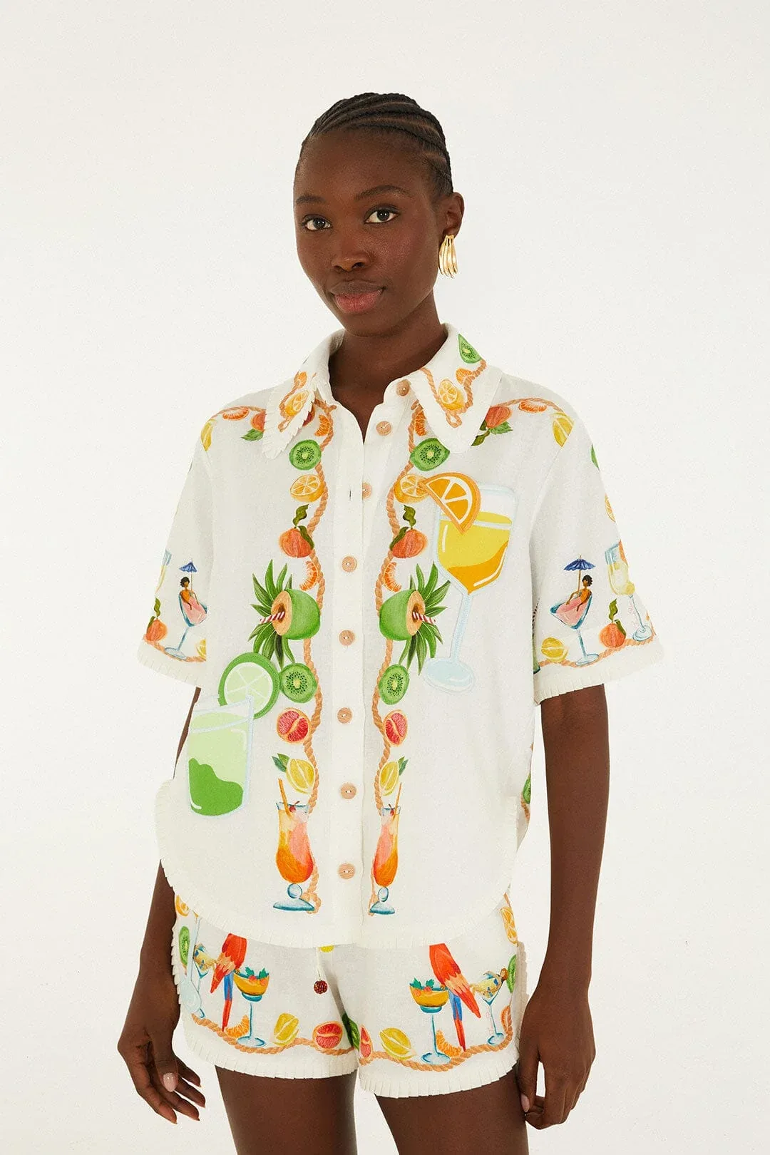 Off-White Biricutico Scarf Embroidered Short Sleeve Shirt by FARM Rio