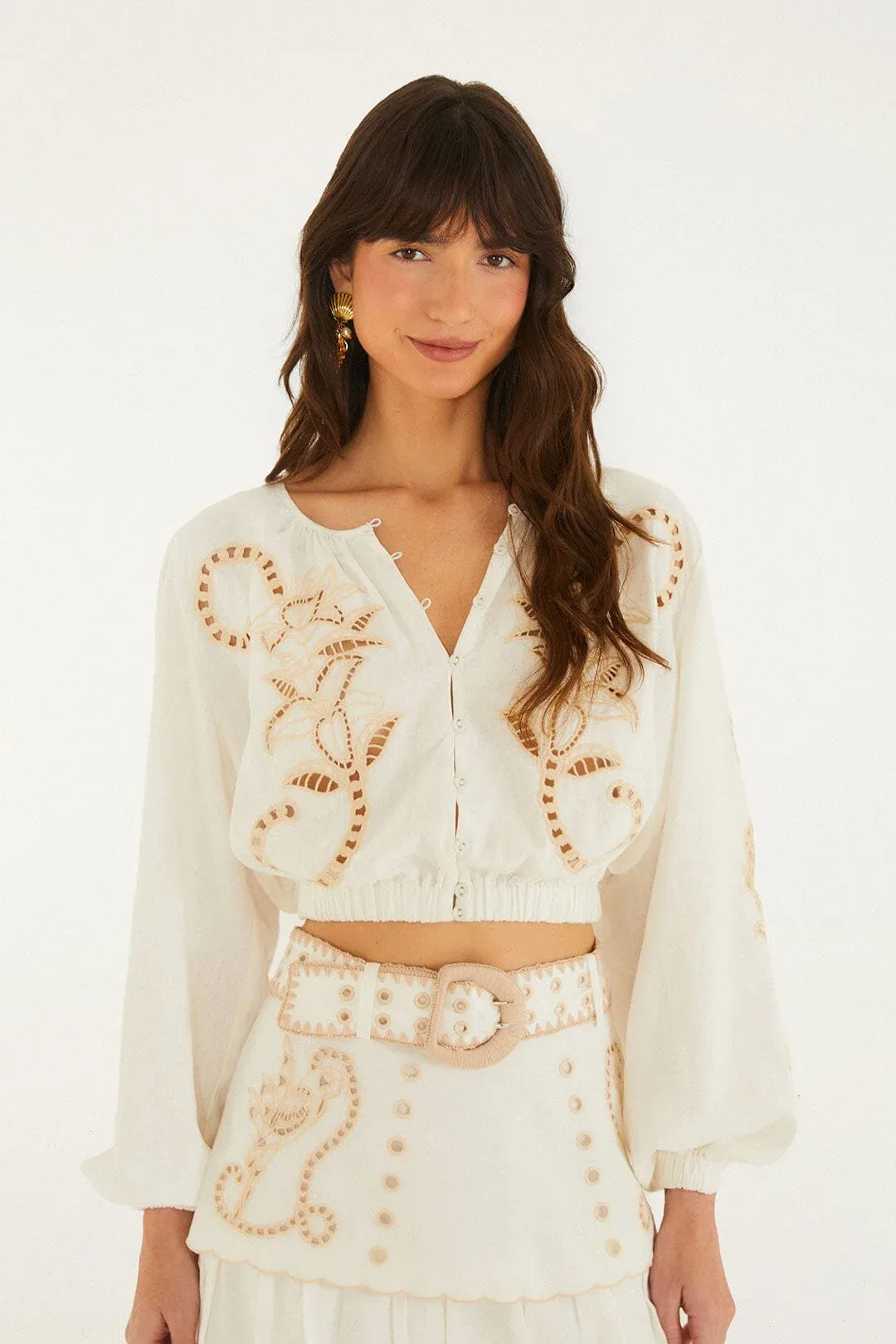 Off-White Richelieu Long Sleeve Blouse by FARM Rio