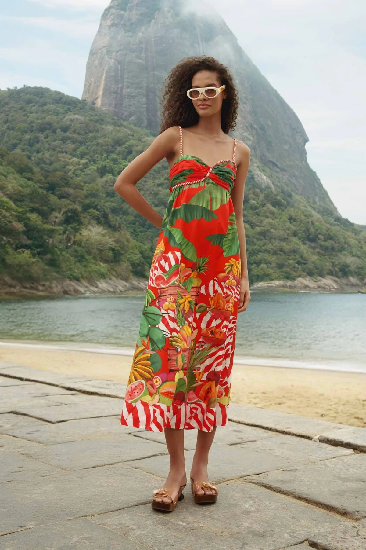 Fruit Trolley Sweetheart Neck Maxi Dress