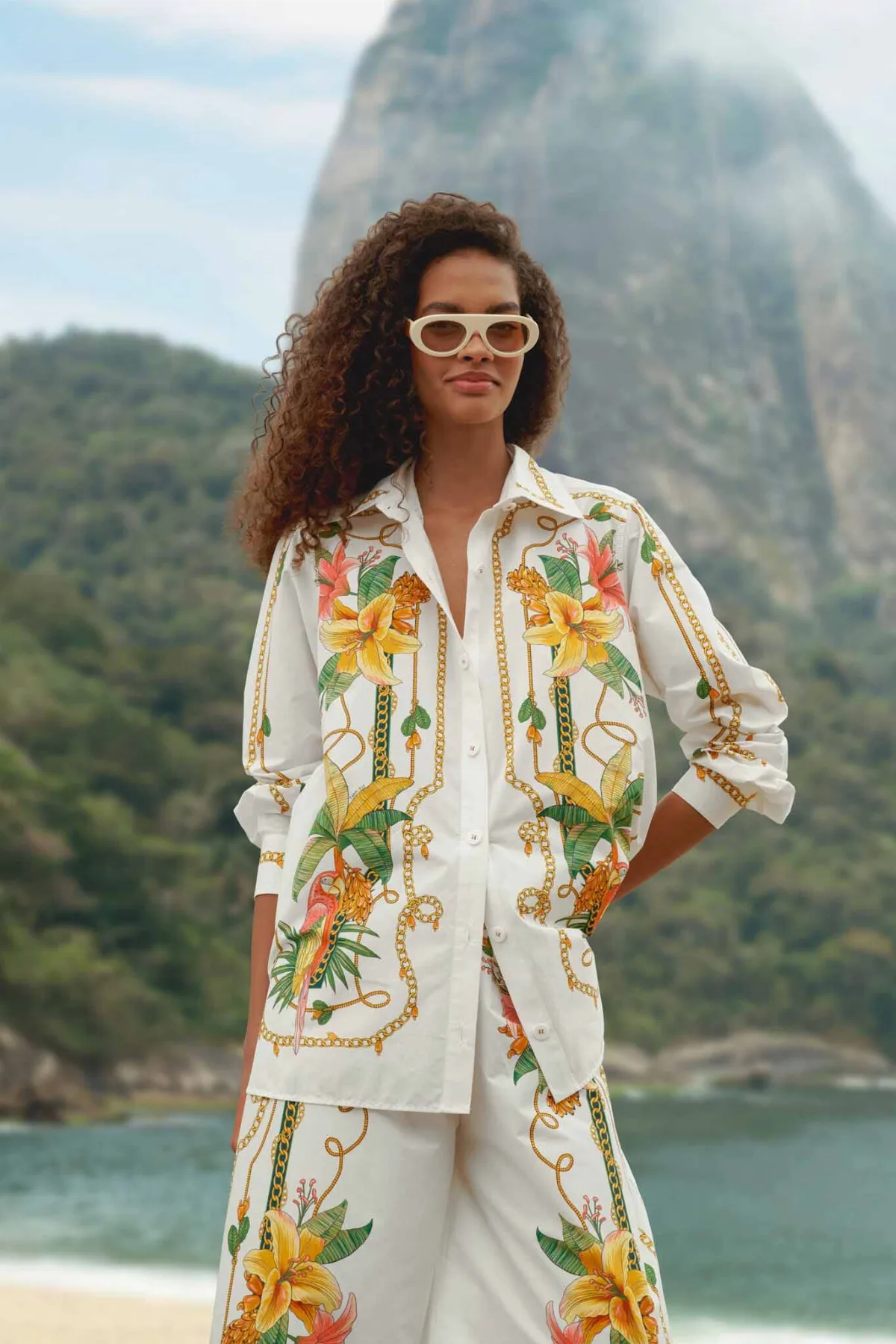 Tropical Royalty Off-White Shirt Long Sleeve by FARM Rio
