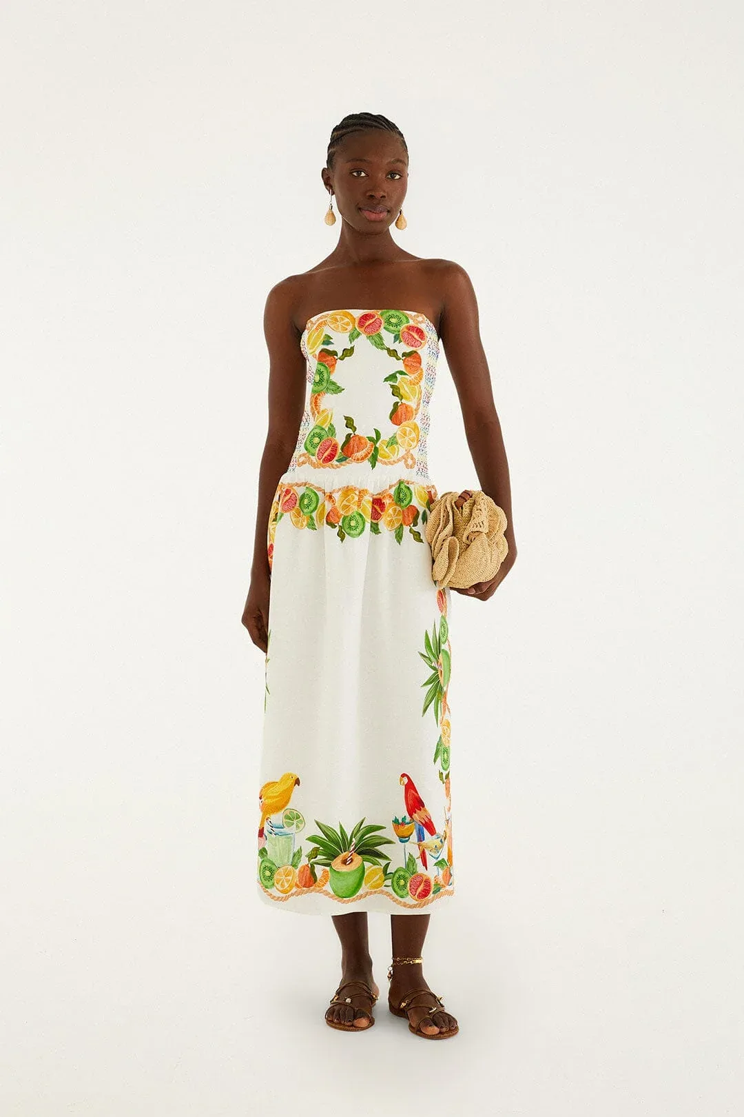 Off-White Biricutico Scarf Smocked Strapless Maxi Dress by FARM Rio