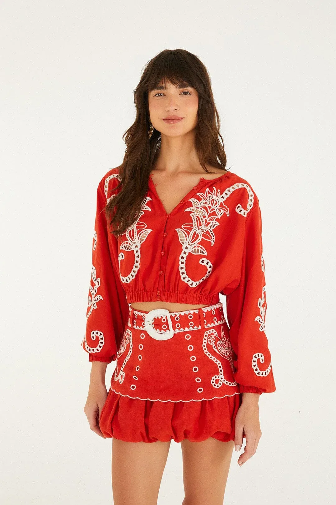 Red Richelieu Blouse by FARM Rio