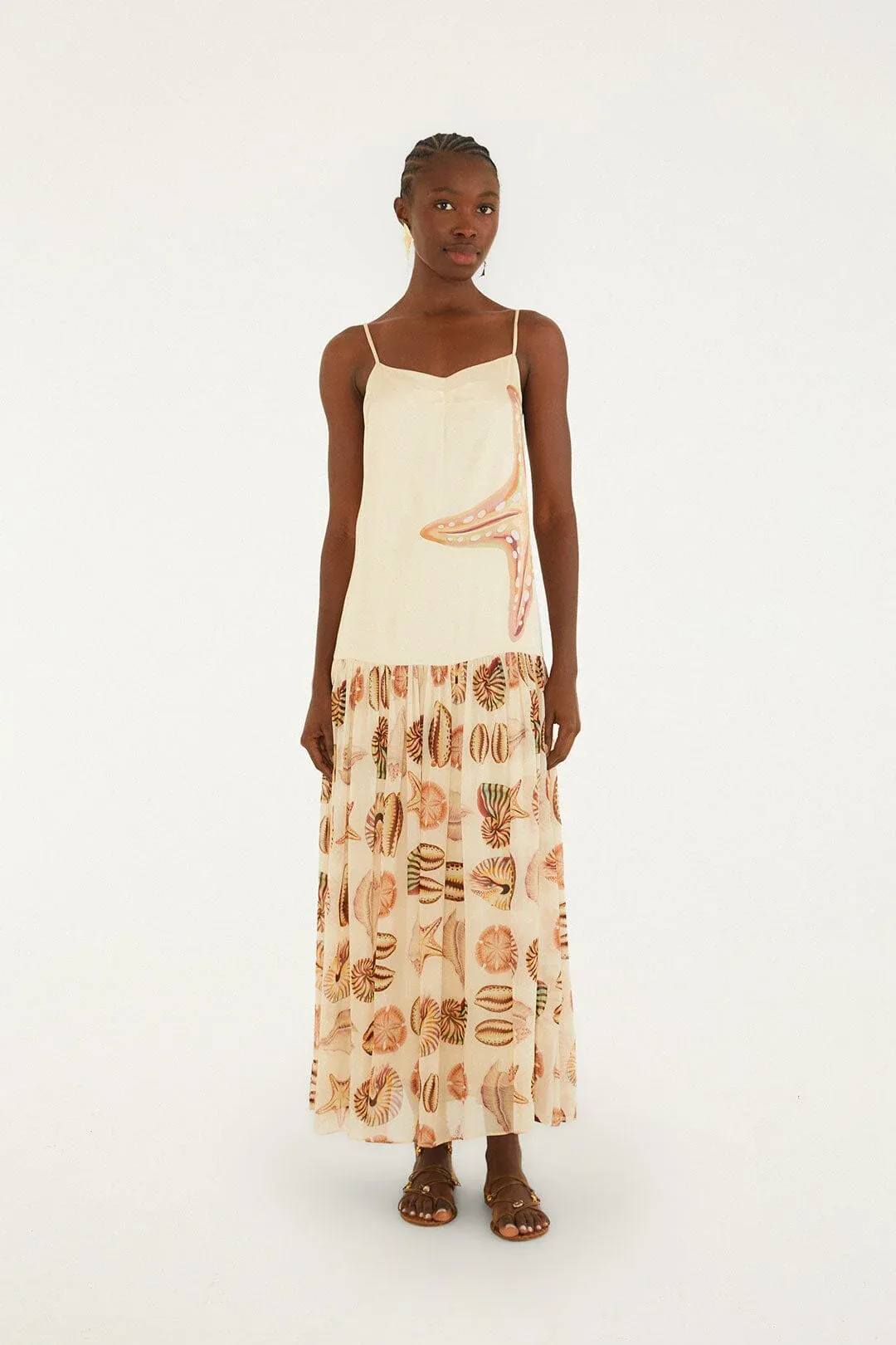 Marine Shells Pleated Sleeveless Maxi Dress by FARM Rio