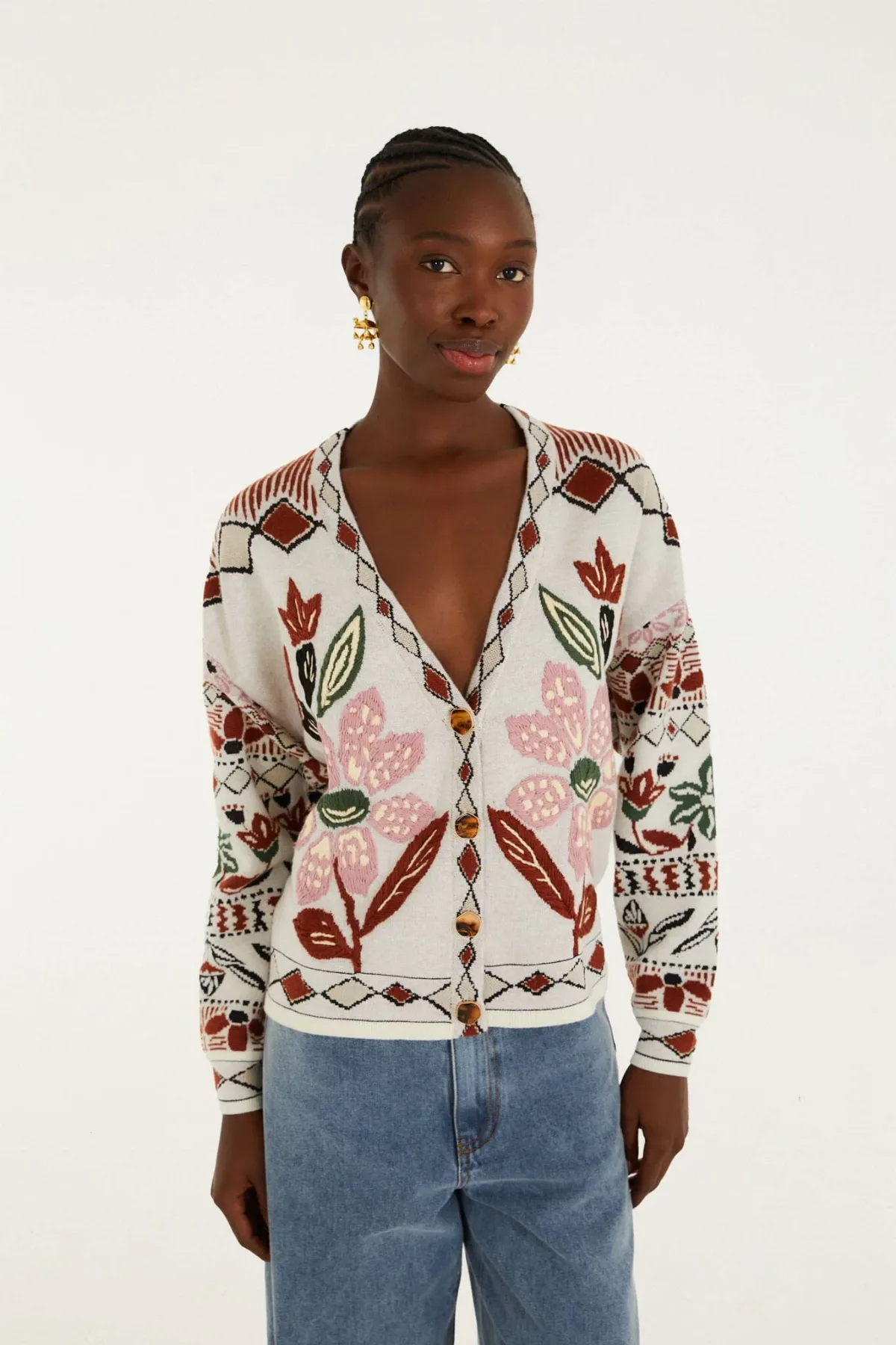 Ainika Embroidered Flower Knit Cardigan