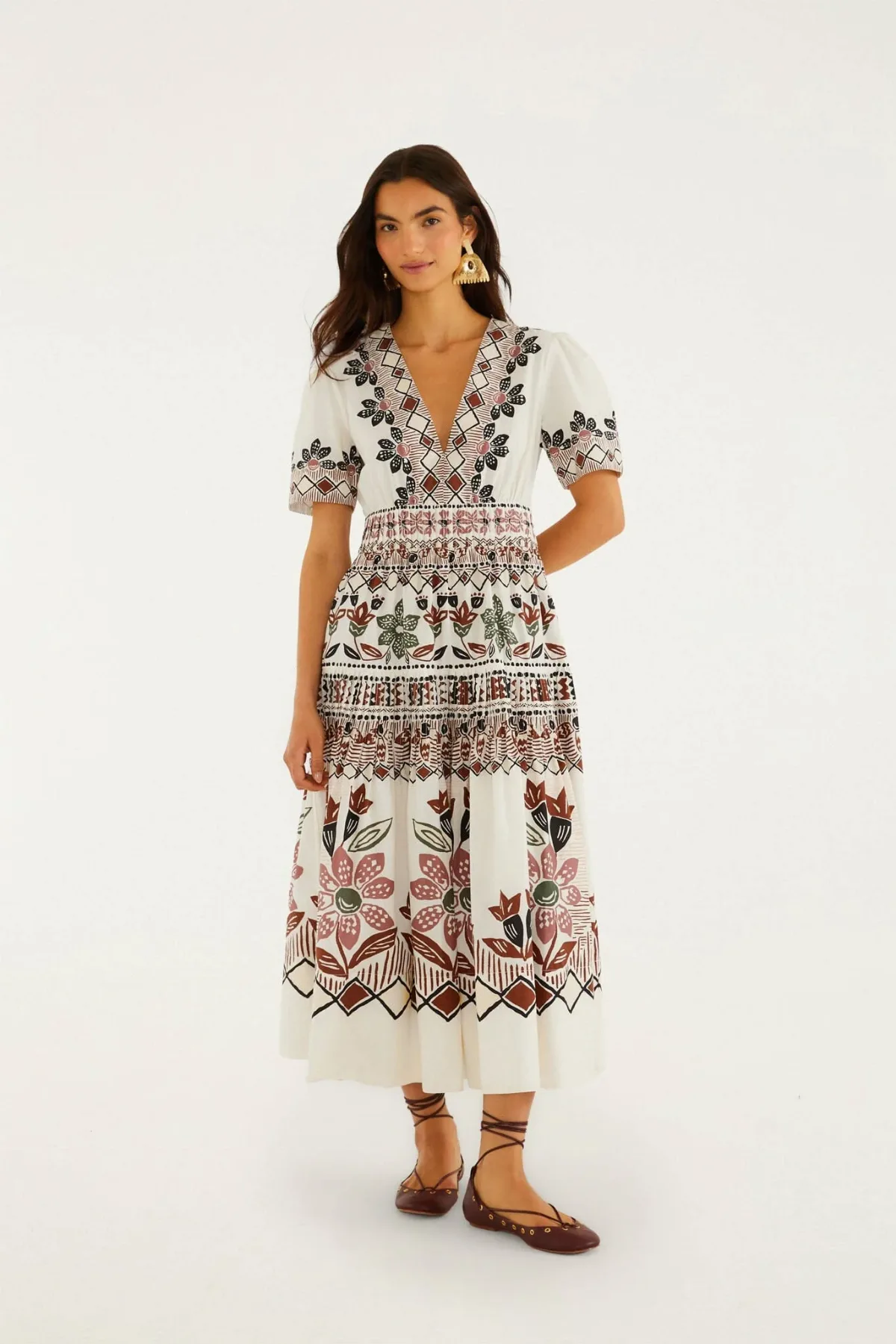 Ainika Rustic Flowers Short Sleeve Maxi Dress