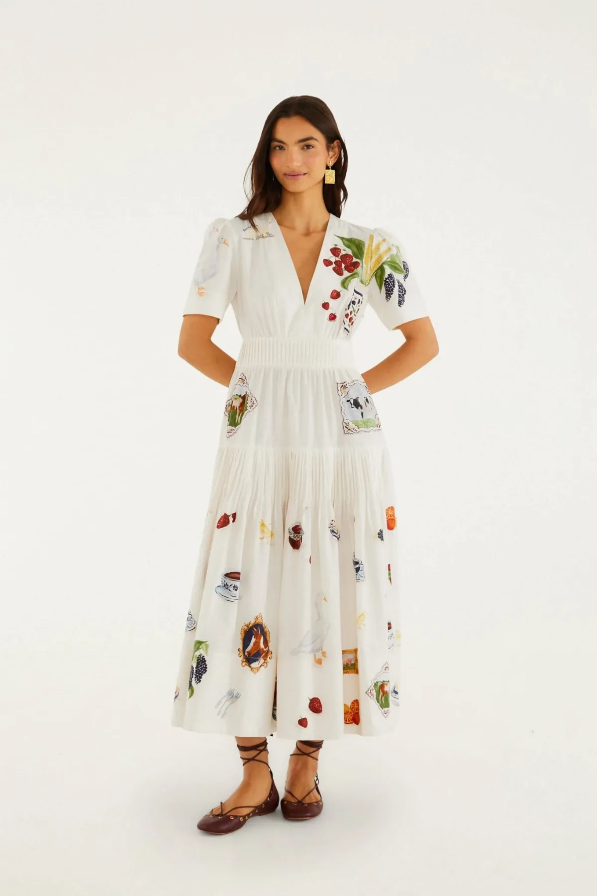 Country Table Winter Short Sleeve Midi Dress by FARM Rio