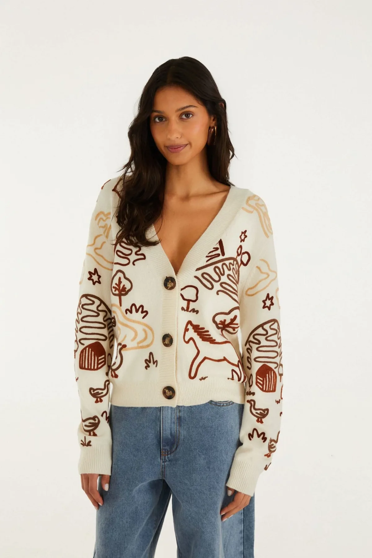 Countryside Cornelli Buttoned Knit Cardigan
