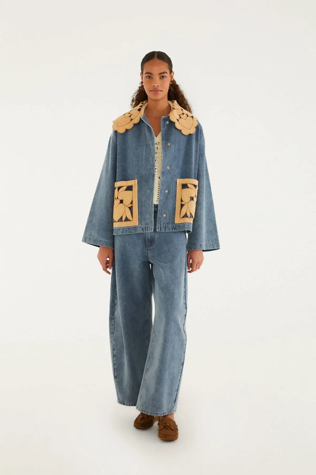 Denim Richelieu Wide-Leg Pants by FARM Rio