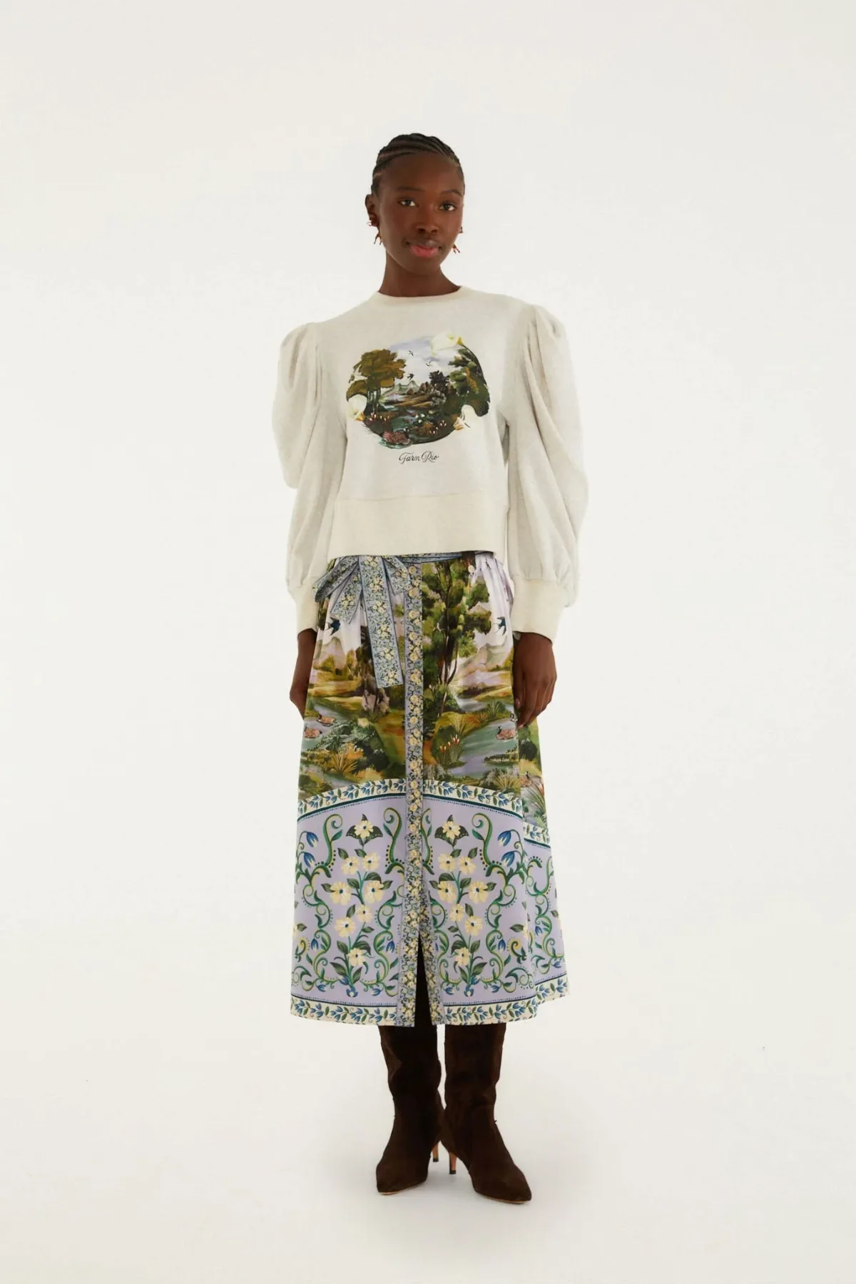 Countryside Landscape Belted Midi Skirt