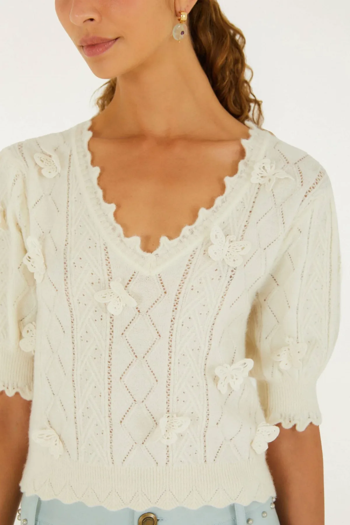 Richelieu 3D Butterflies Knit Top by FARM Rio