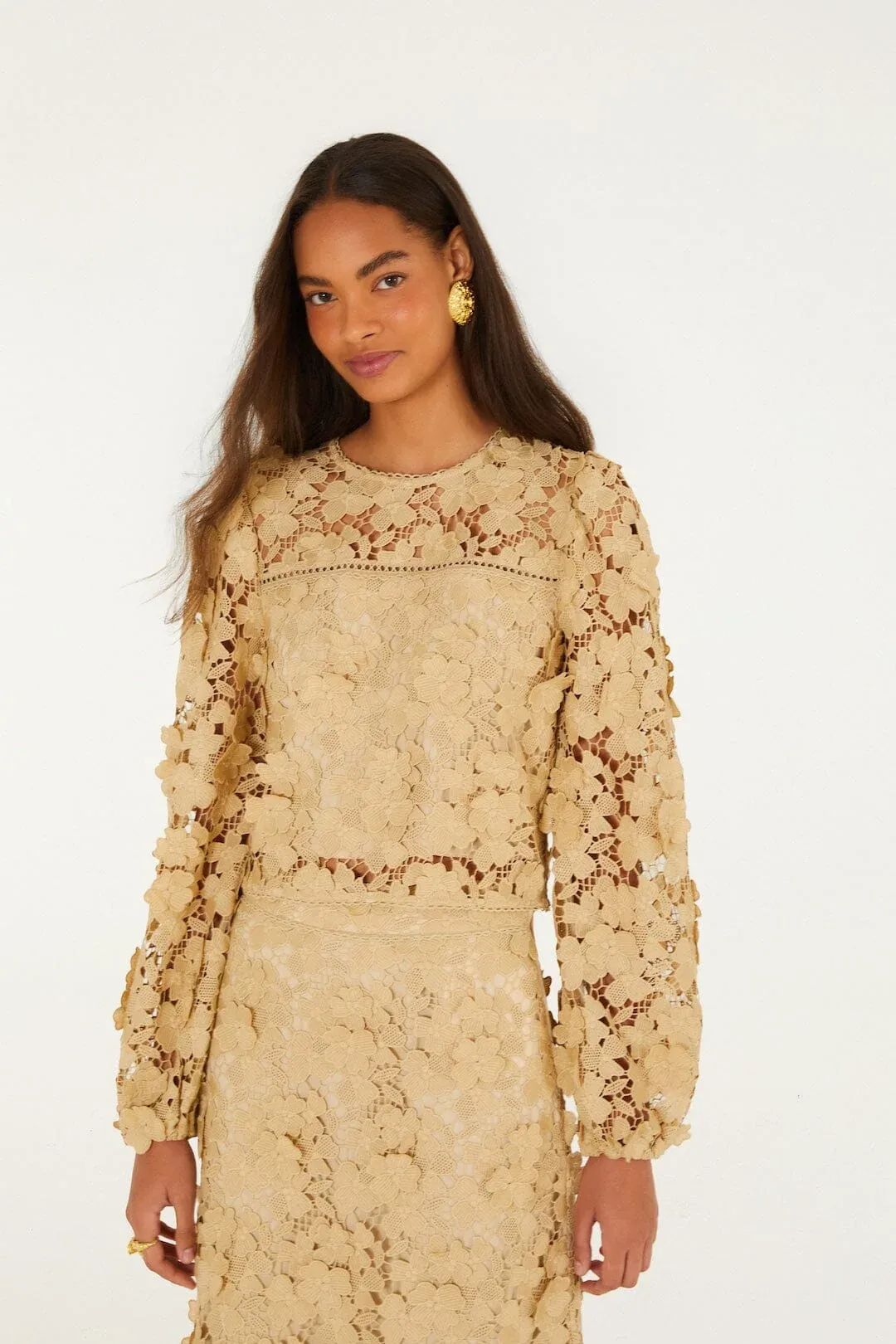 Sand Embroidery Long Sleeve Blouse by FARM Rio