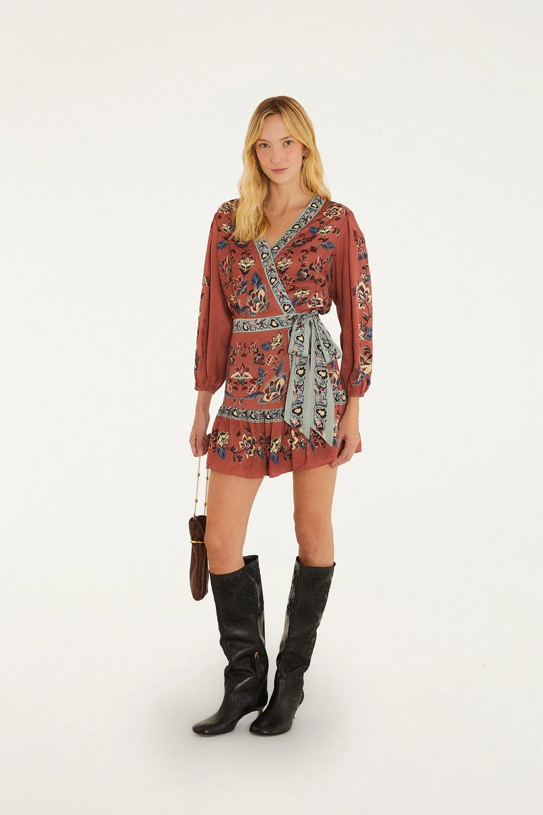 Floral Beauty Tapestry Wrap Mini Dress
