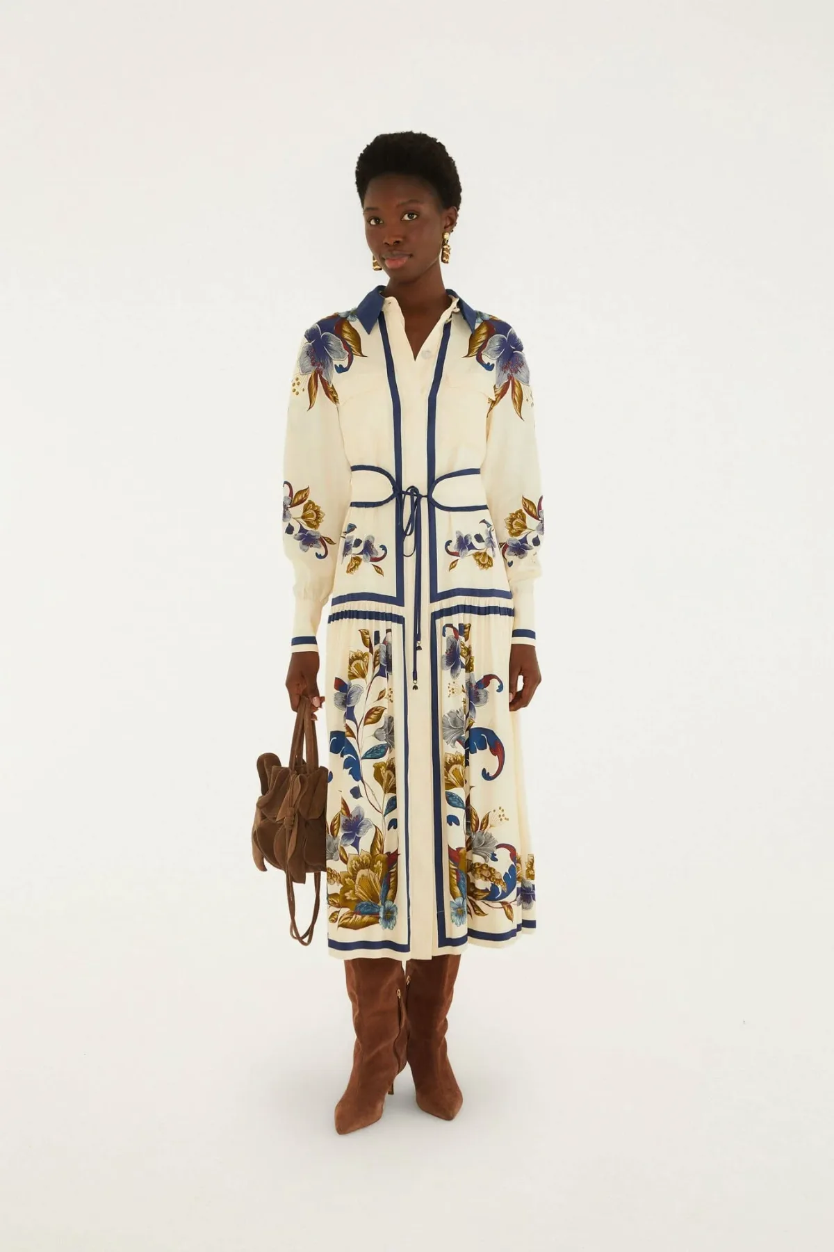 Golden Nature Belted Midi Dress
