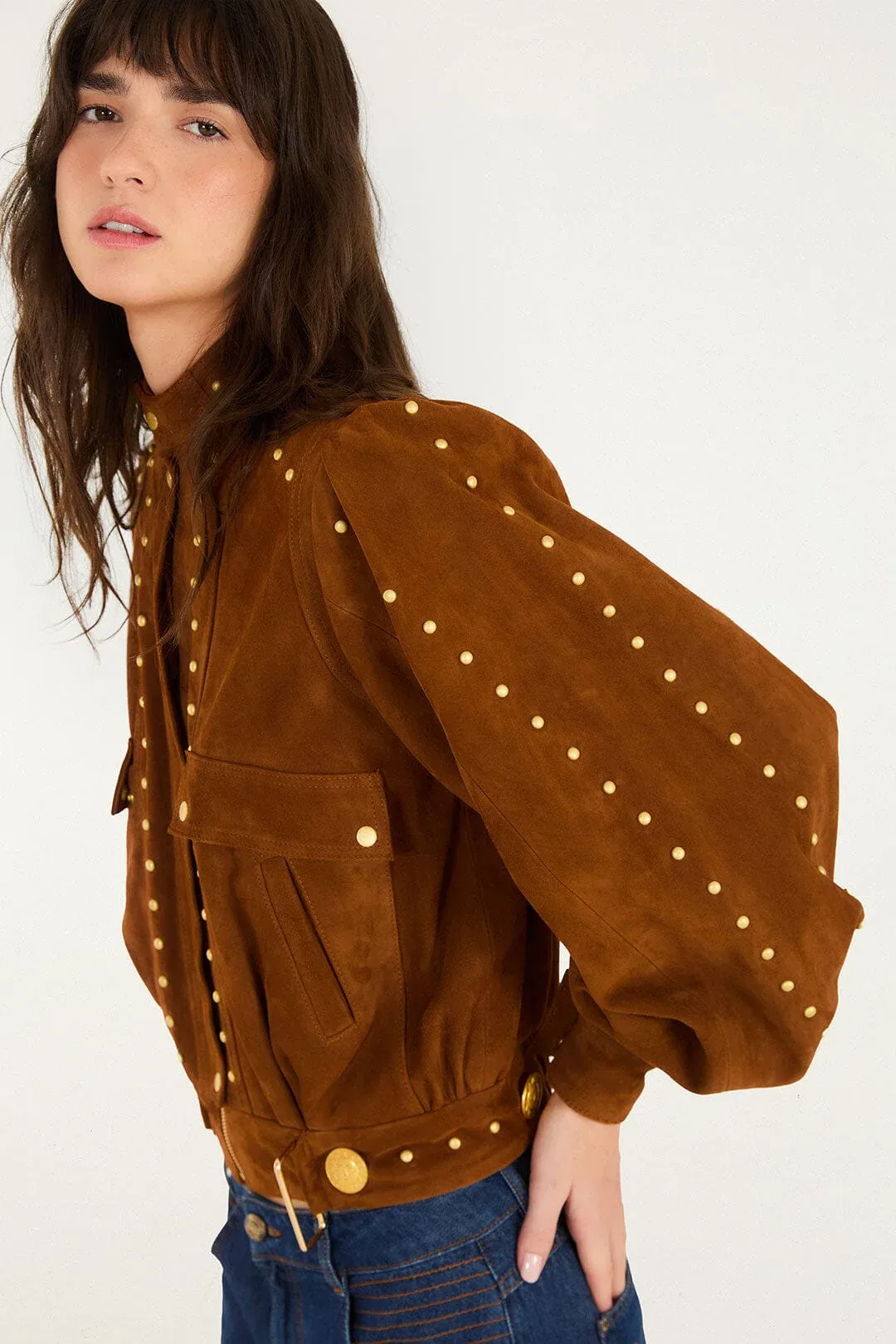 Riveted Buttoned Leather Jacket by FARM Rio