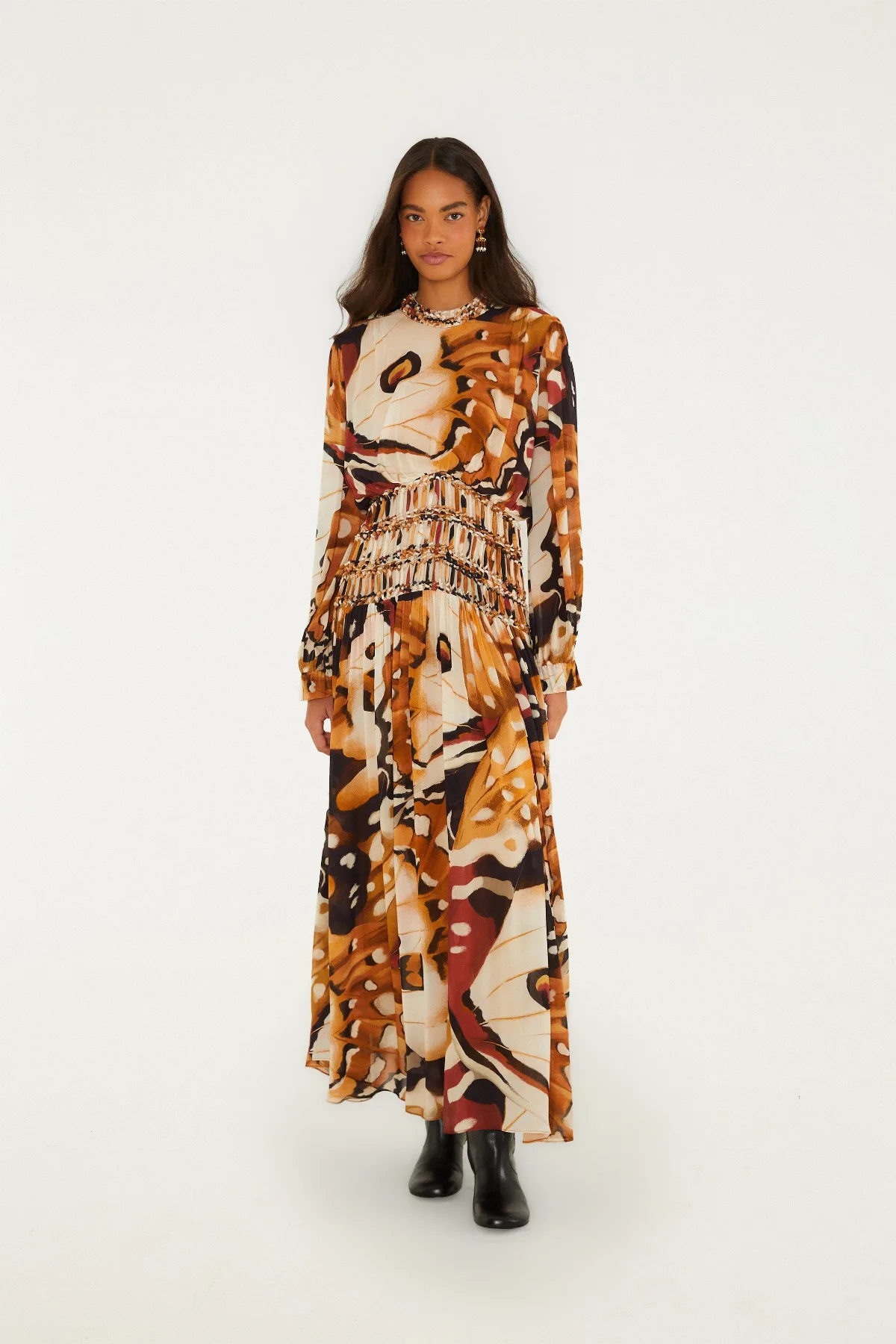 Borbofly Long Sleeve Macrame Maxi Dress by FARM Rio
