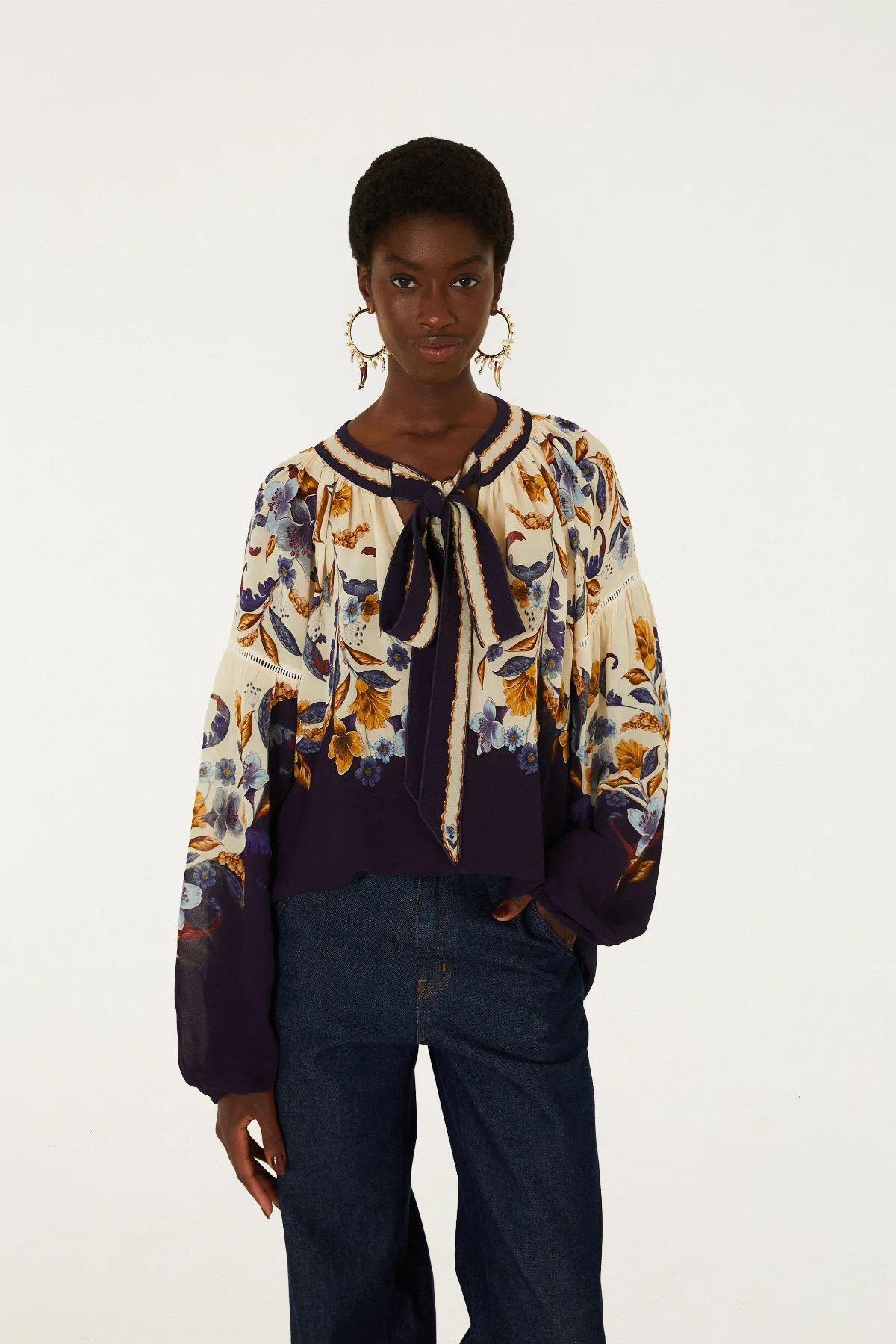 Golden Nature Ties Long Sleeve Blouse